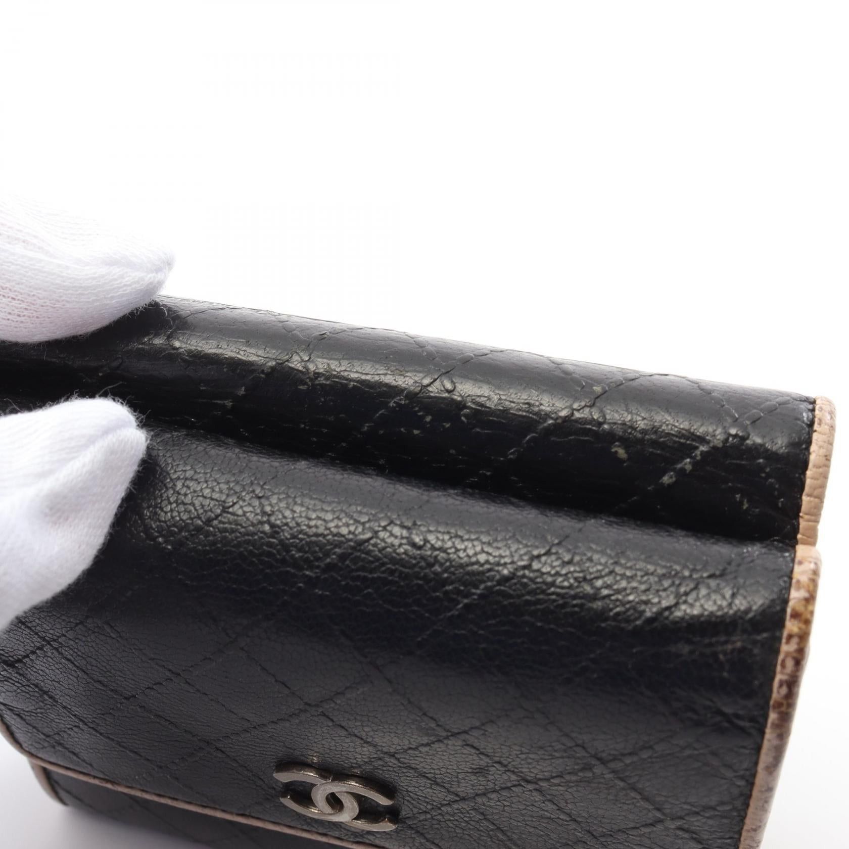 Chanel Chanel Coco Mark Stitch Embossing Double Hook Wallet Bi-Fold Leather Black Silver Hardware Size ONE SIZE - 10 Thumbnail