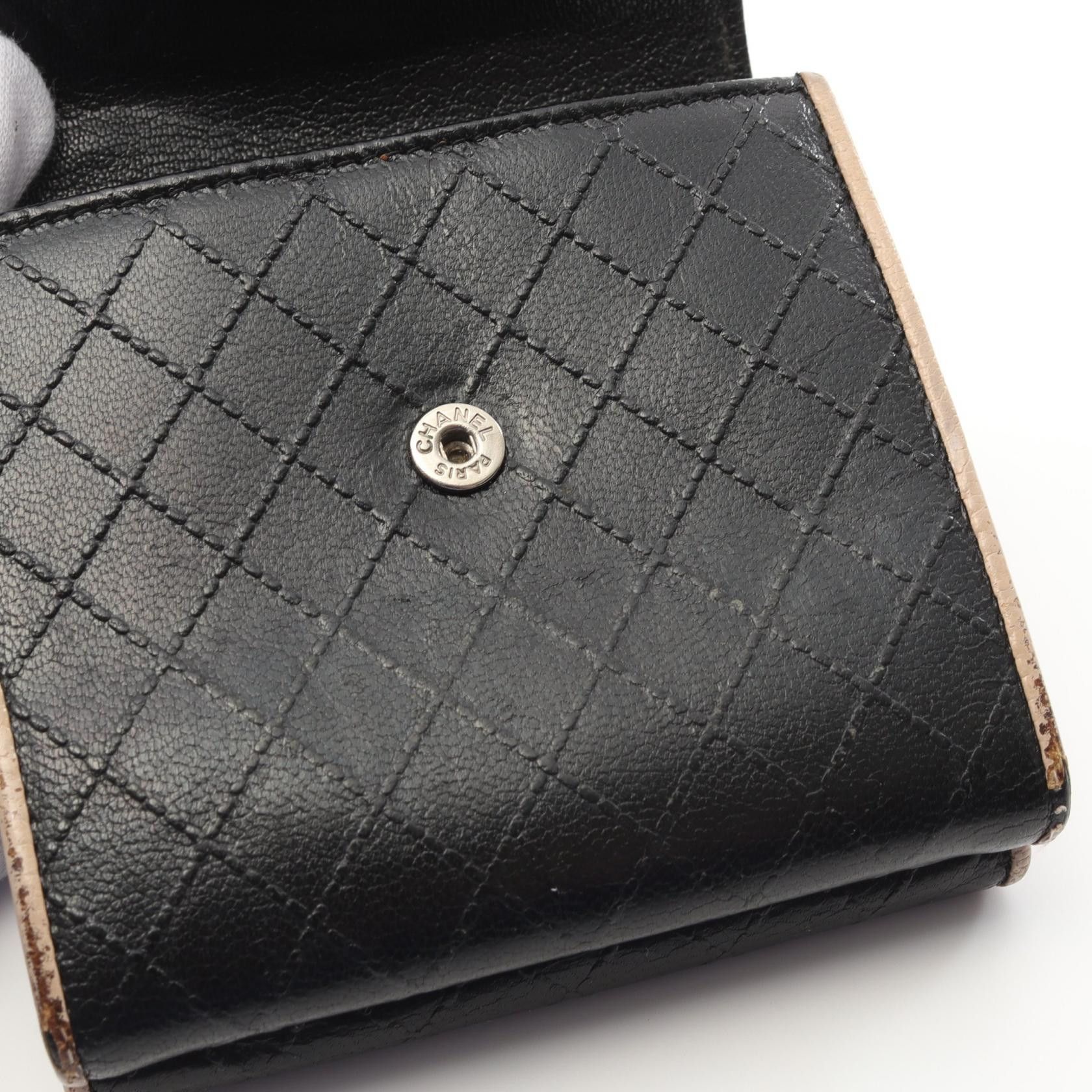 Chanel Chanel Coco Mark Stitch Embossing Double Hook Wallet Bi-Fold Leather Black Silver Hardware Size ONE SIZE - 11 Thumbnail