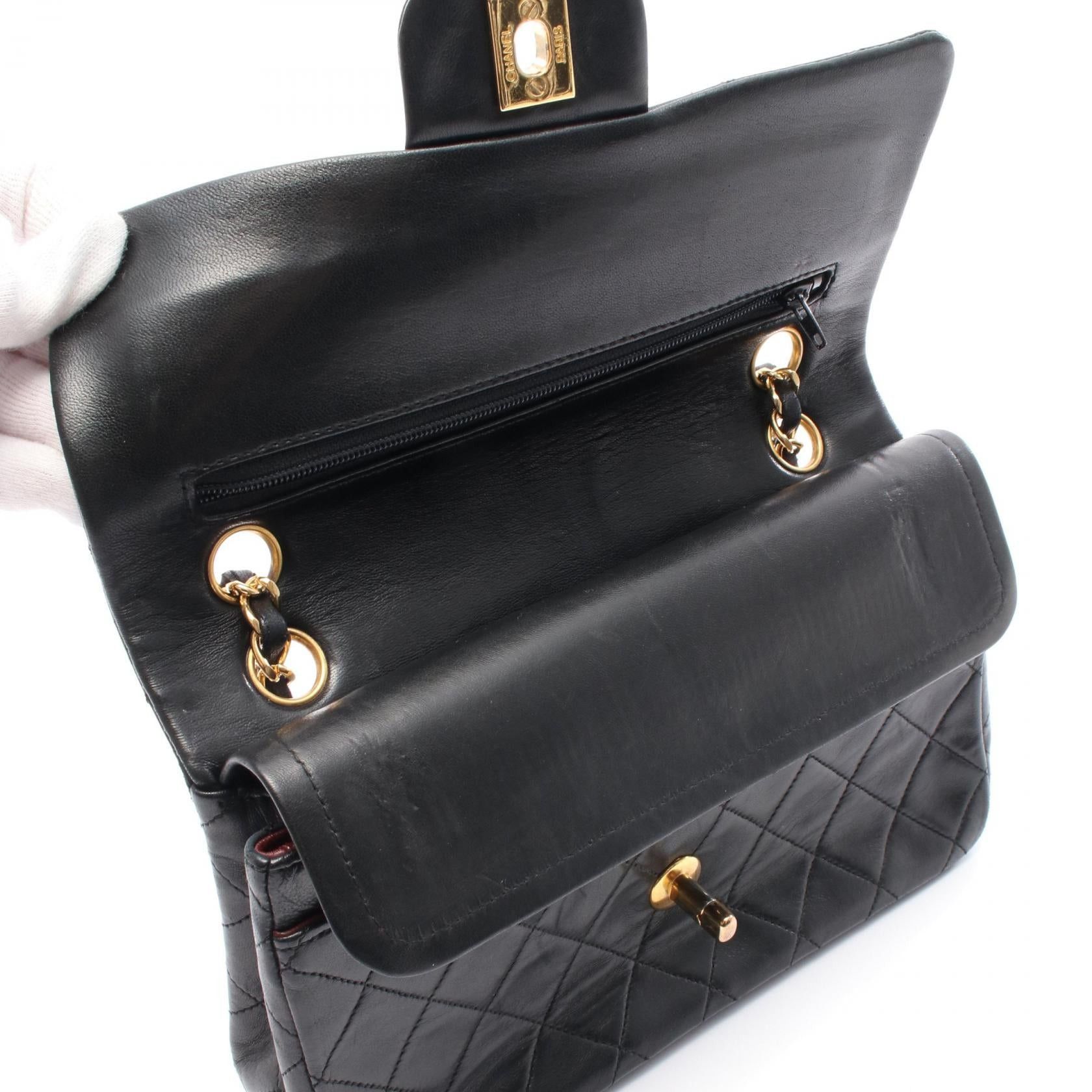 Chanel Chanel Matelasse Double Flap Chain Shoulder Bag Lambskin Black Gold Hardware Size ONE SIZE - 9 Thumbnail