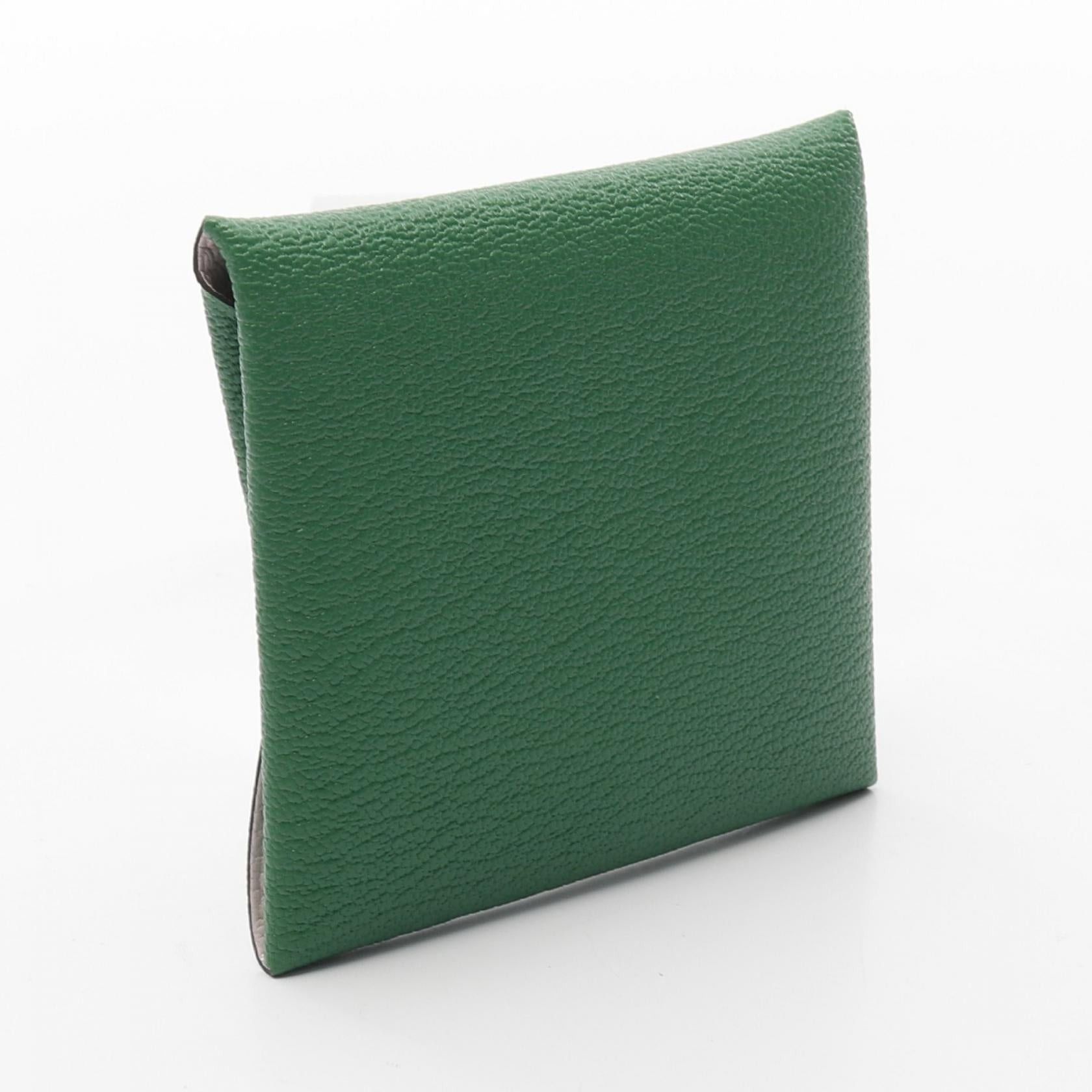 Hermes Hermes Bastia Verso Bamboo Rose Darling Coin Purse Chevre Green Silver Hardware Double Engraved Size ONE SIZE - 2 Thumbnail