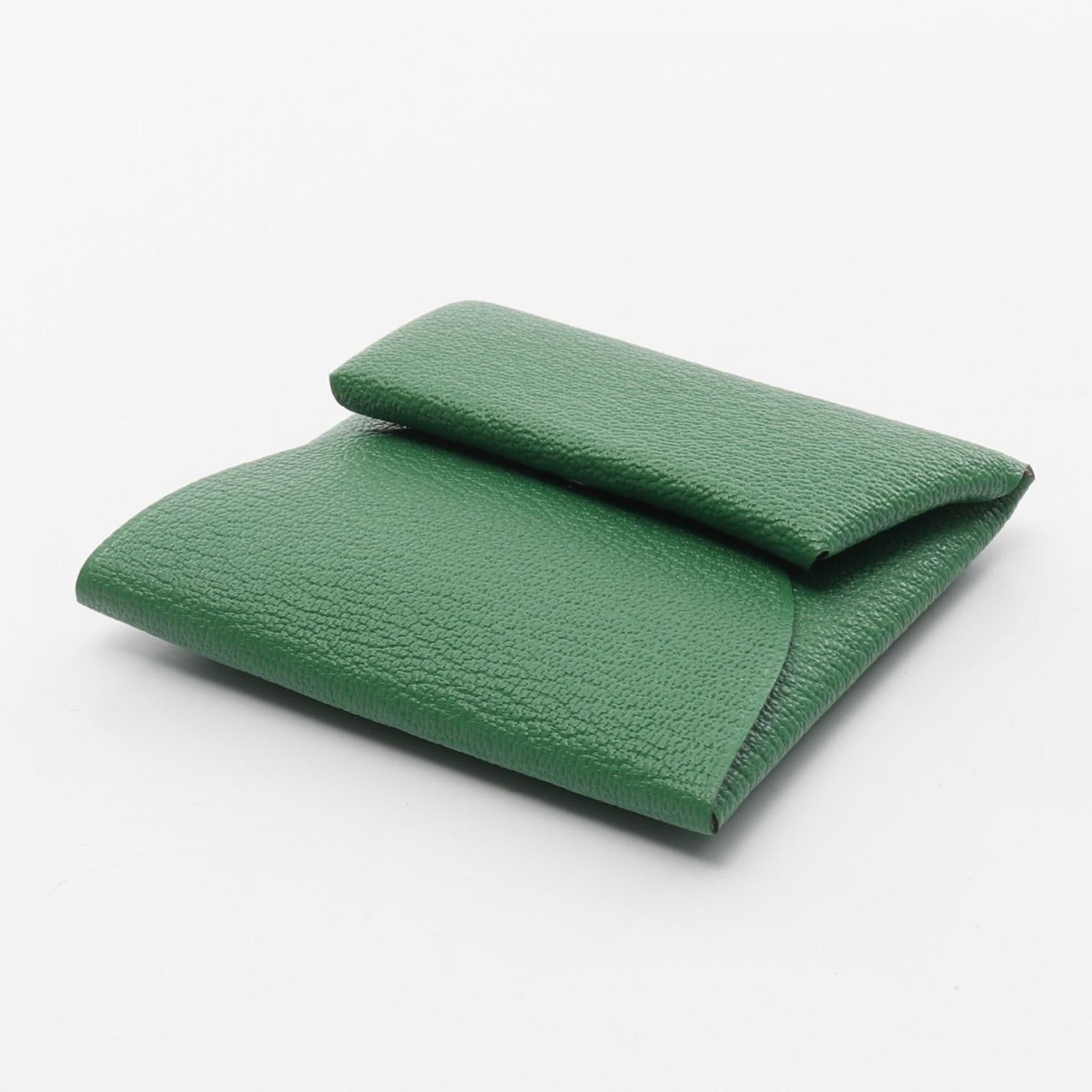 Hermes Hermes Bastia Verso Bamboo Rose Darling Coin Purse Chevre Green Silver Hardware Double Engraved Size ONE SIZE - 7 Thumbnail
