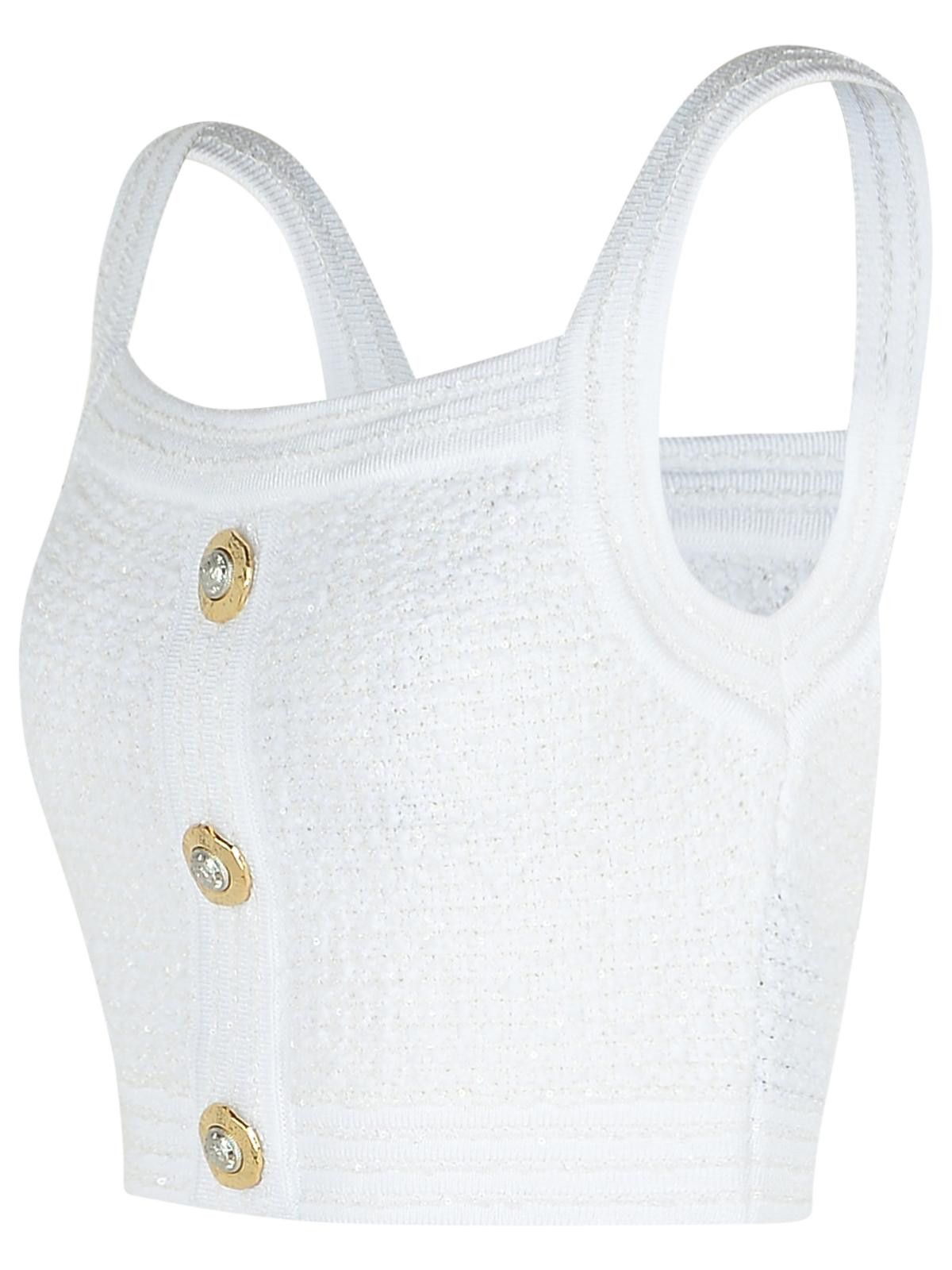 Balmain BALMAIN White Cotton Blend Top Size M / US 6-8 / IT 42-44 - 2 Thumbnail