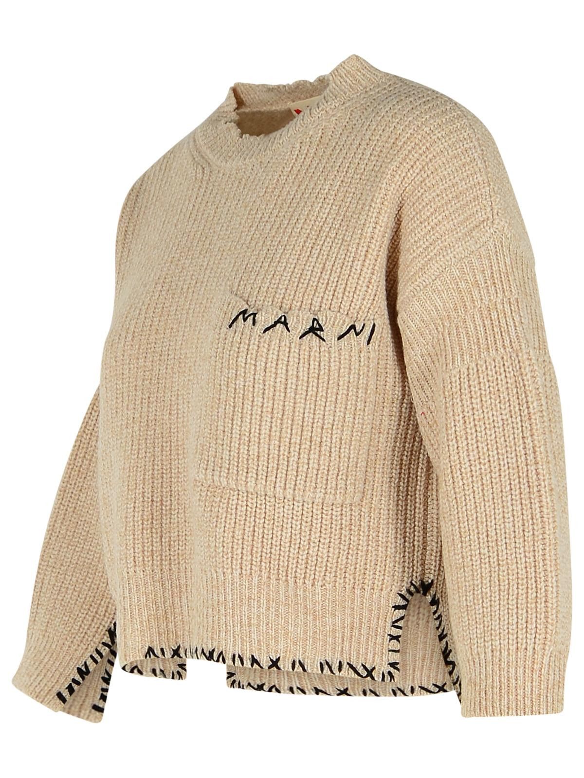 Marni MARNI Beige Mouliné Virgin Wool Sweater With 'Marni Mending' Embroidery Size S / US 4 / IT 40 - 2 Thumbnail