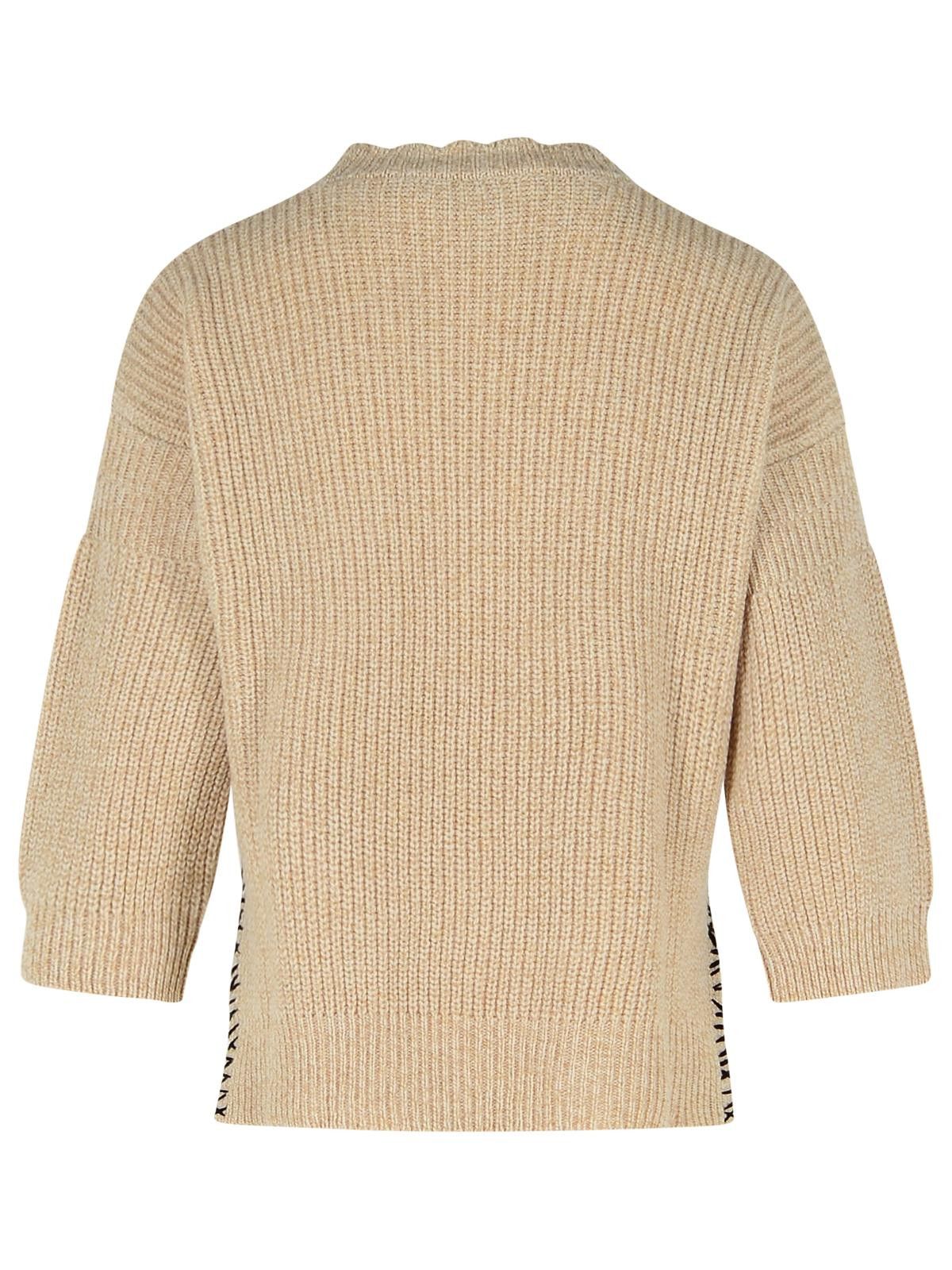 Marni MARNI Beige Mouliné Virgin Wool Sweater With 'Marni Mending' Embroidery Size S / US 4 / IT 40 - 3 Thumbnail