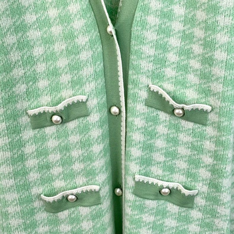 Celine MiuMiu Green Plaid Knit Cardigan Jacket Size M / US 6-8 / IT 42-44 - 4 Thumbnail