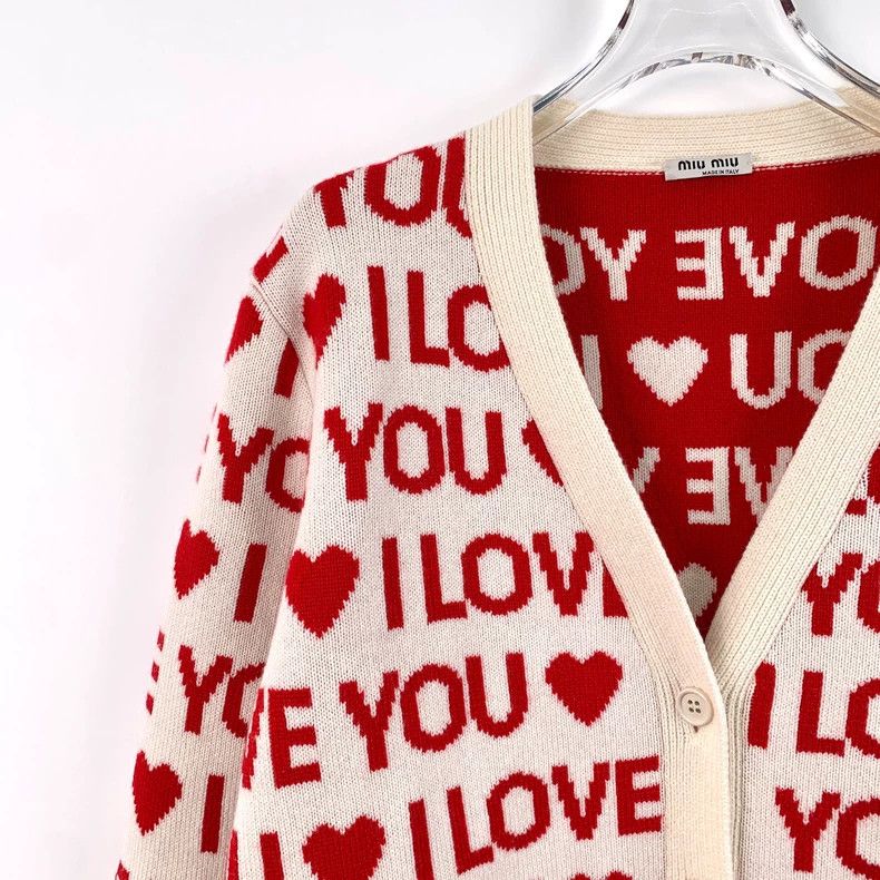 Miu Miu MiuMiu Red Logo Knit Cardigan Sweater Size XS / US 0-2 / IT 36-38 - 3 Thumbnail
