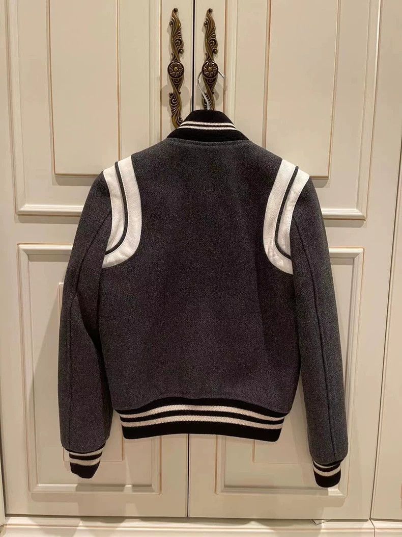 Saint Laurent Paris Saint Laurent Gray Baseball Jacket Outerwear Size US S / EU 44-46 / 1 - 2 Thumbnail
