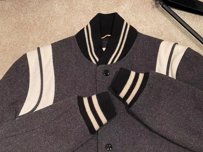 Saint Laurent Paris Saint Laurent Gray Baseball Jacket Outerwear Size US S / EU 44-46 / 1 - 7 Thumbnail