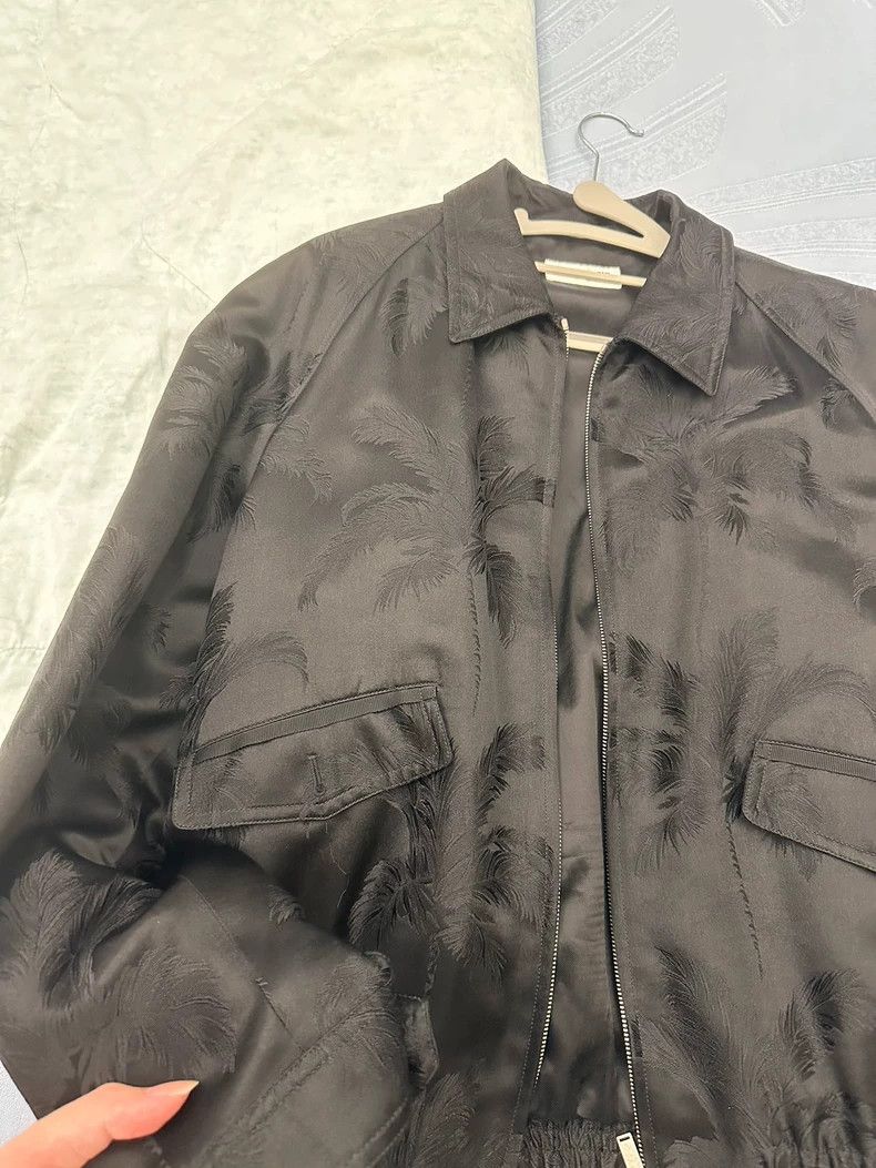 Yves Saint Laurent YSL Black Silk Zip Jacket with Palm Trees Size US L / EU 52-54 / 3 - 3 Thumbnail