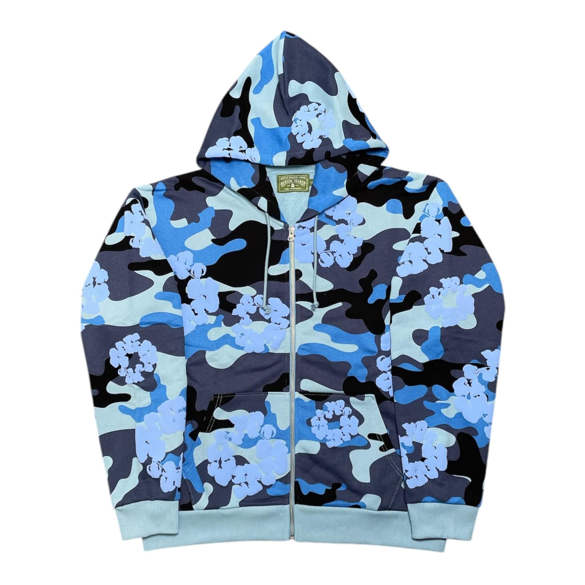 DENIM TEARS Denim Tears Blue Camo Cotton Wreath Zip Hoodie | Grailed