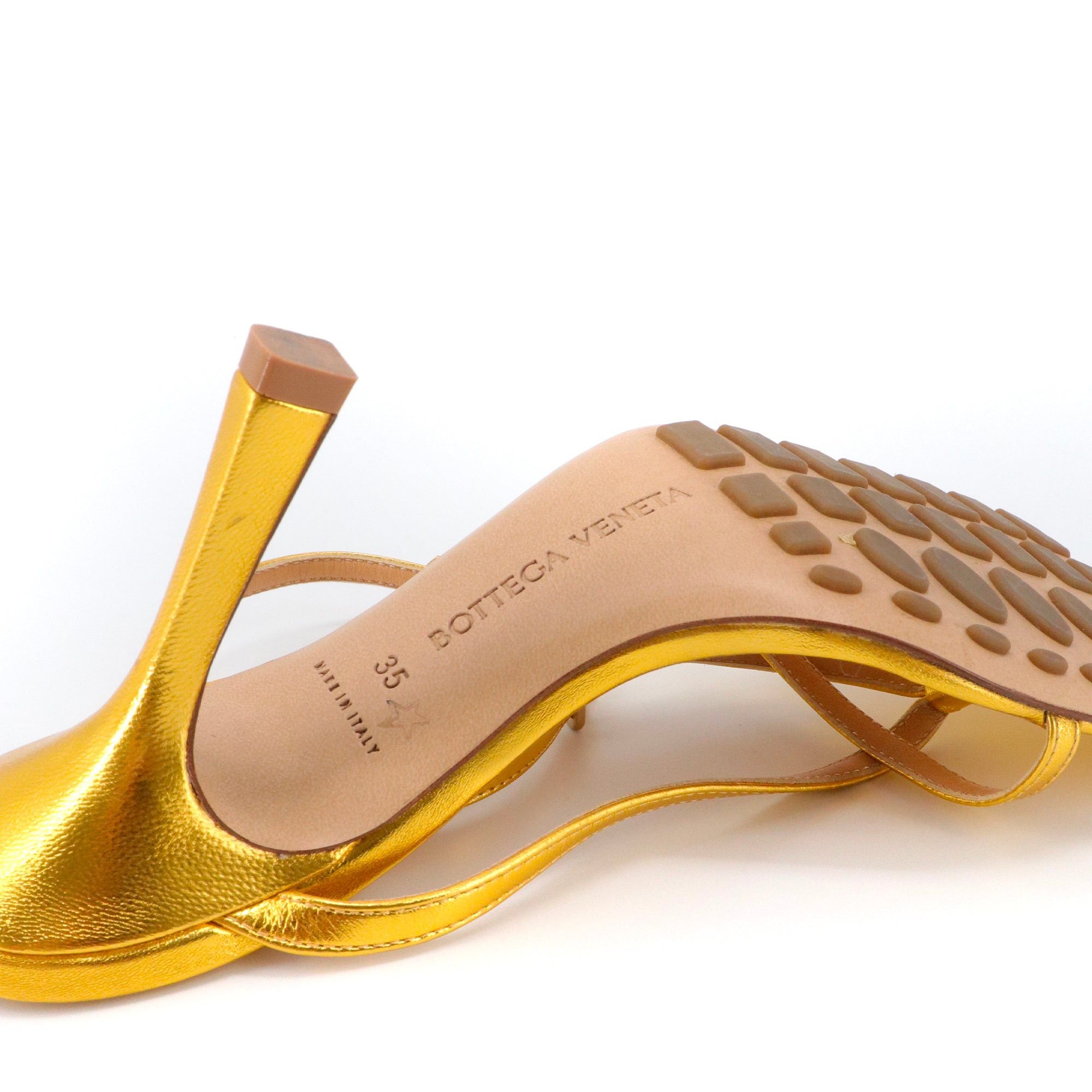 Bottega Veneta BOTTEGA VENETA - Bottega Veneta heeled sandals in gold leather (T35) Size US 4 / IT 34 - 6 Thumbnail