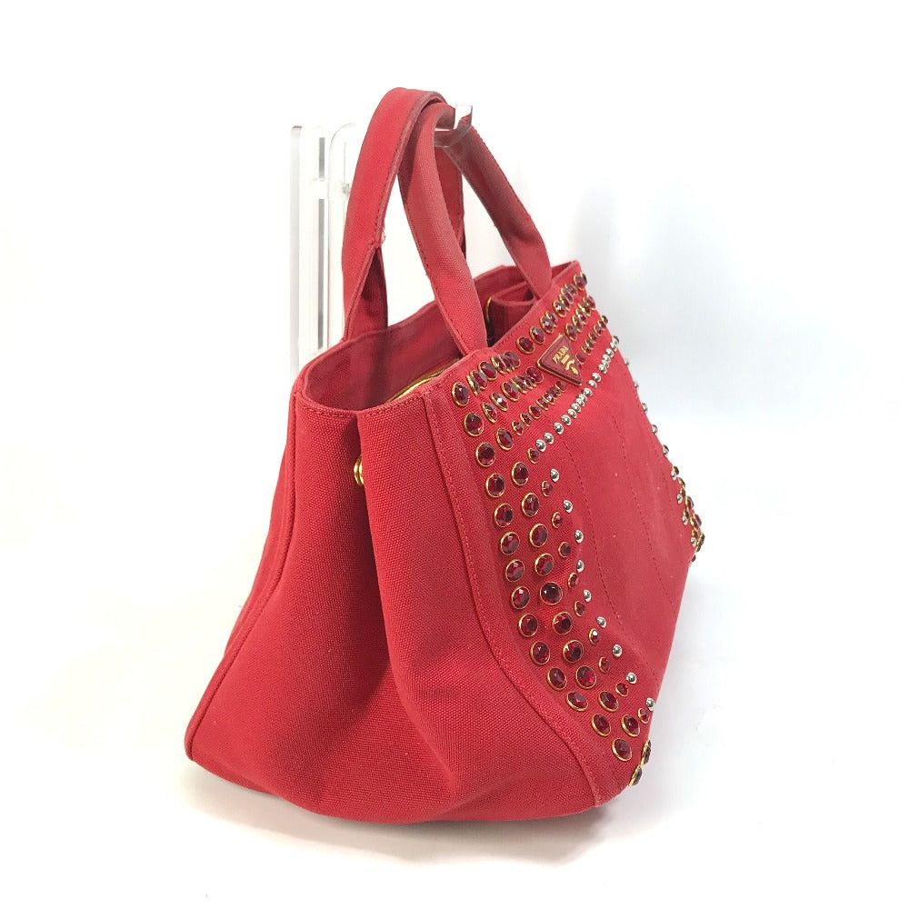 Prada Prada Triangle Logo Plate Canapa Gm Bijoux Handbag Tote Bag Canvas Women Red Size ONE SIZE - 3 Thumbnail