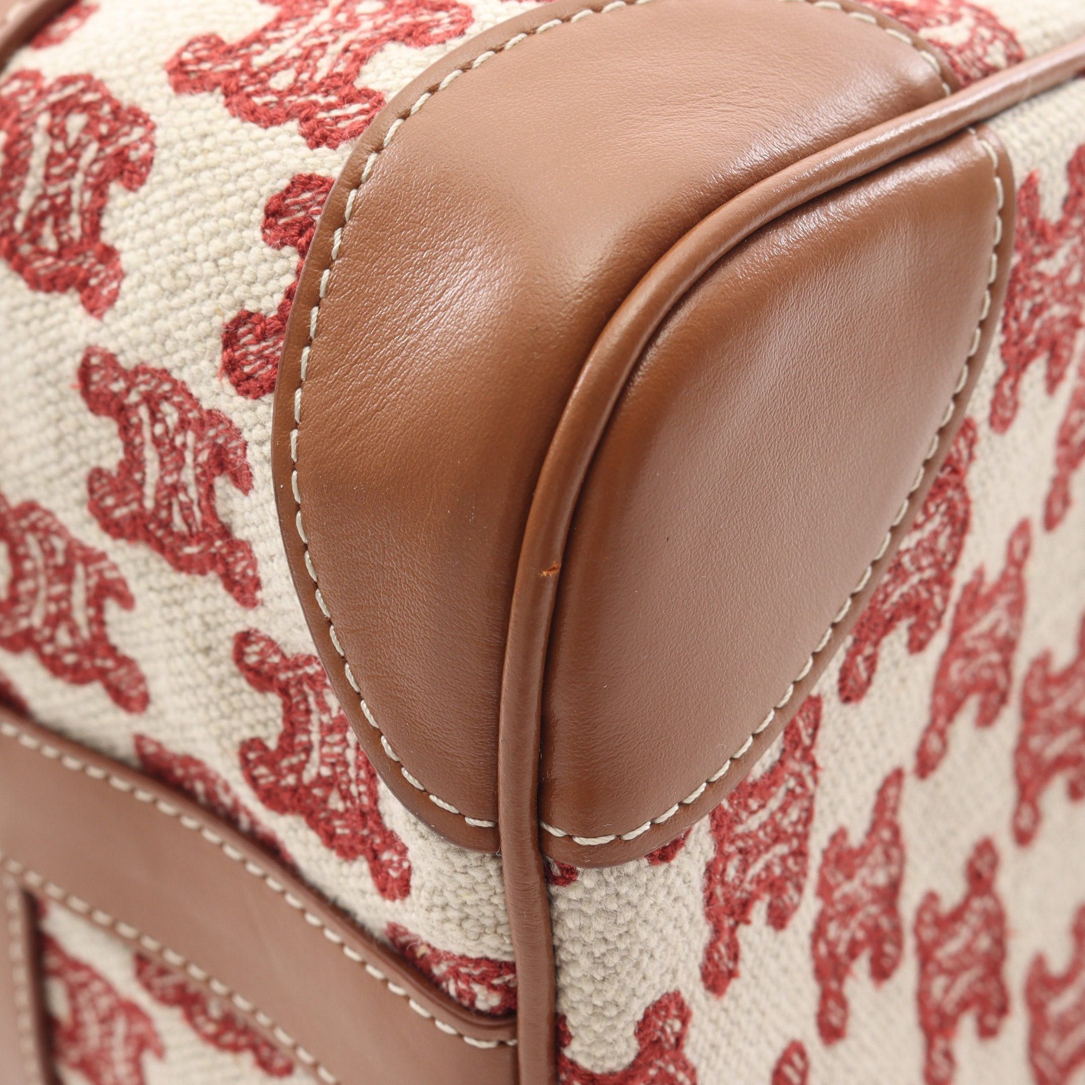 Celine Celine Triomphe Handbag Mini Boston Bag Canvas Leather Ivory Red Light Brown Size ONE SIZE - 6 Thumbnail