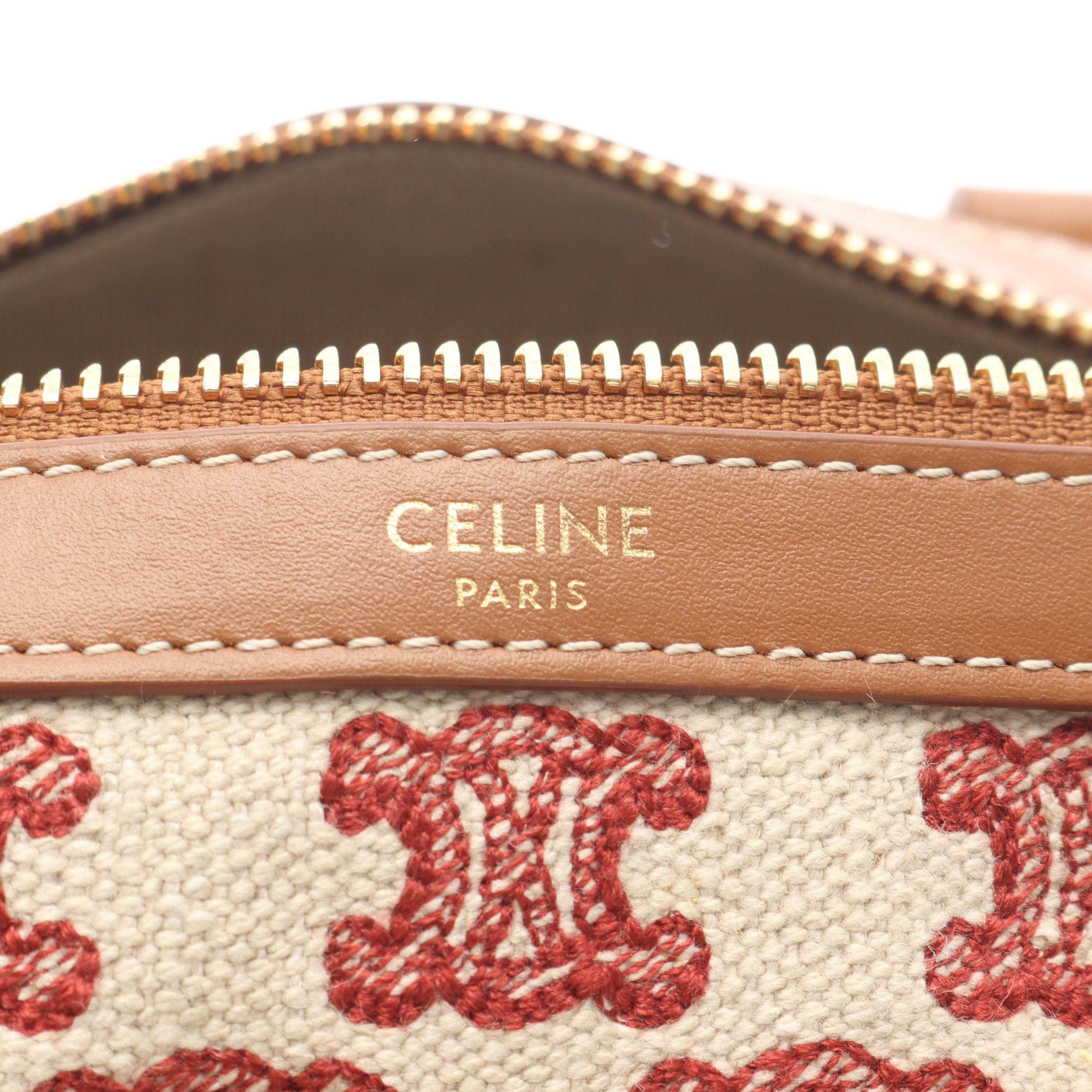 Celine Celine Triomphe Handbag Mini Boston Bag Canvas Leather Ivory Red Light Brown Size ONE SIZE - 4 Thumbnail