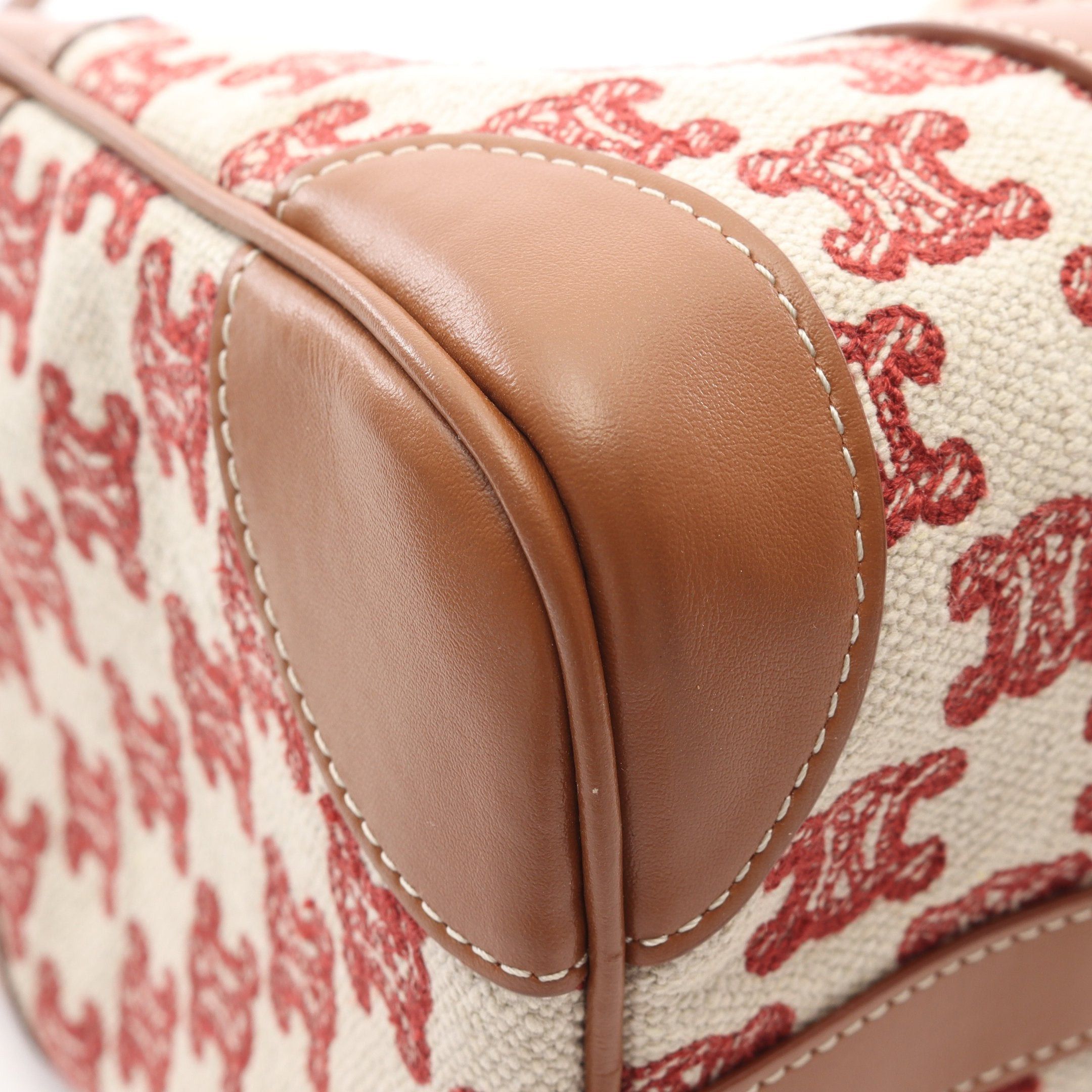 Celine Celine Triomphe Handbag Mini Boston Bag Canvas Leather Ivory Red Light Brown Size ONE SIZE - 5 Thumbnail