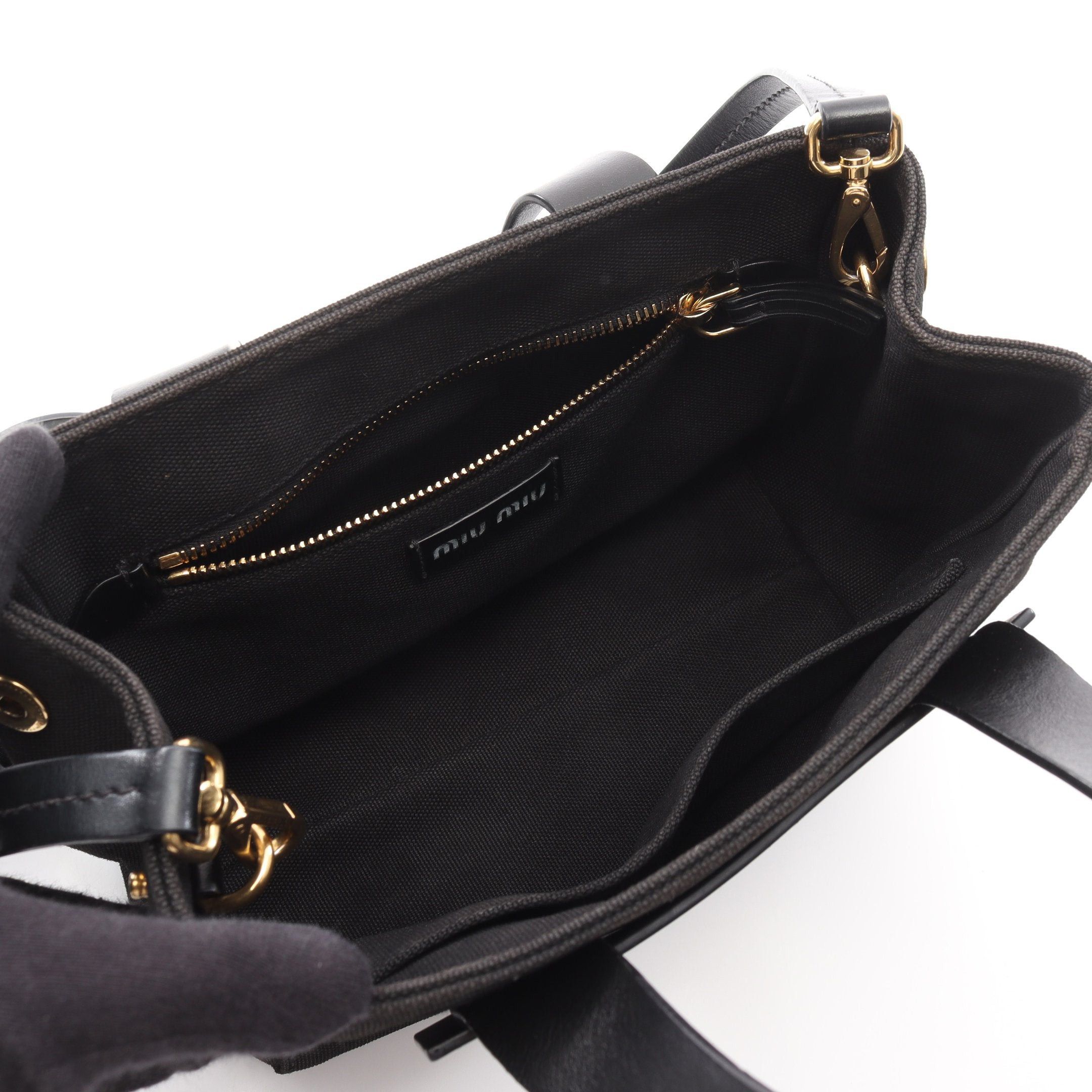 Miu Miu Miu Miu Canapa Kanapa Handbag Tote Bag Canvas Leather Black Size ONE SIZE - 3 Thumbnail