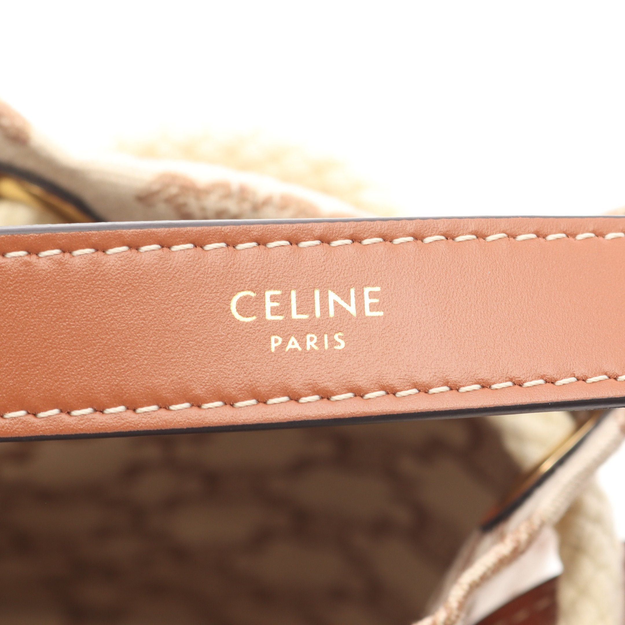 Celine Celine Teen Drawstring Triomphe Handbag Canvas Leather Ivory Brown Size ONE SIZE - 4 Thumbnail