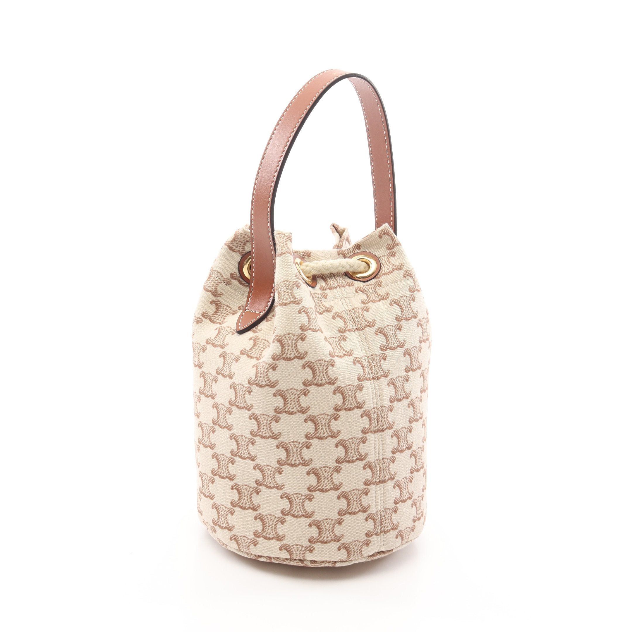 Celine Celine Teen Drawstring Triomphe Handbag Canvas Leather Ivory Brown Size ONE SIZE - 2 Thumbnail