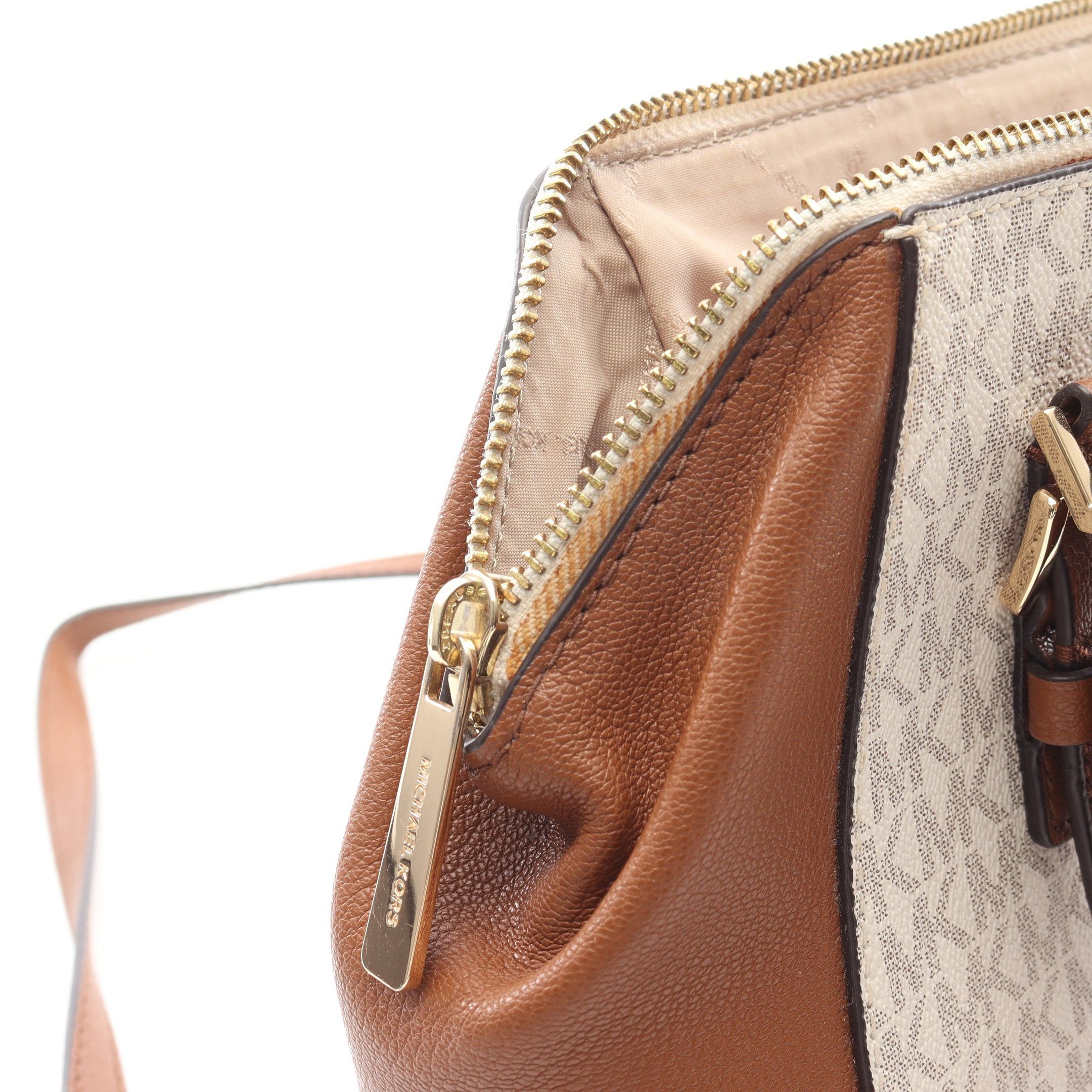 Michael Kors Michael Kors Charlotte Md Messenger Handbag Leather White Brown Size ONE SIZE - 7 Thumbnail