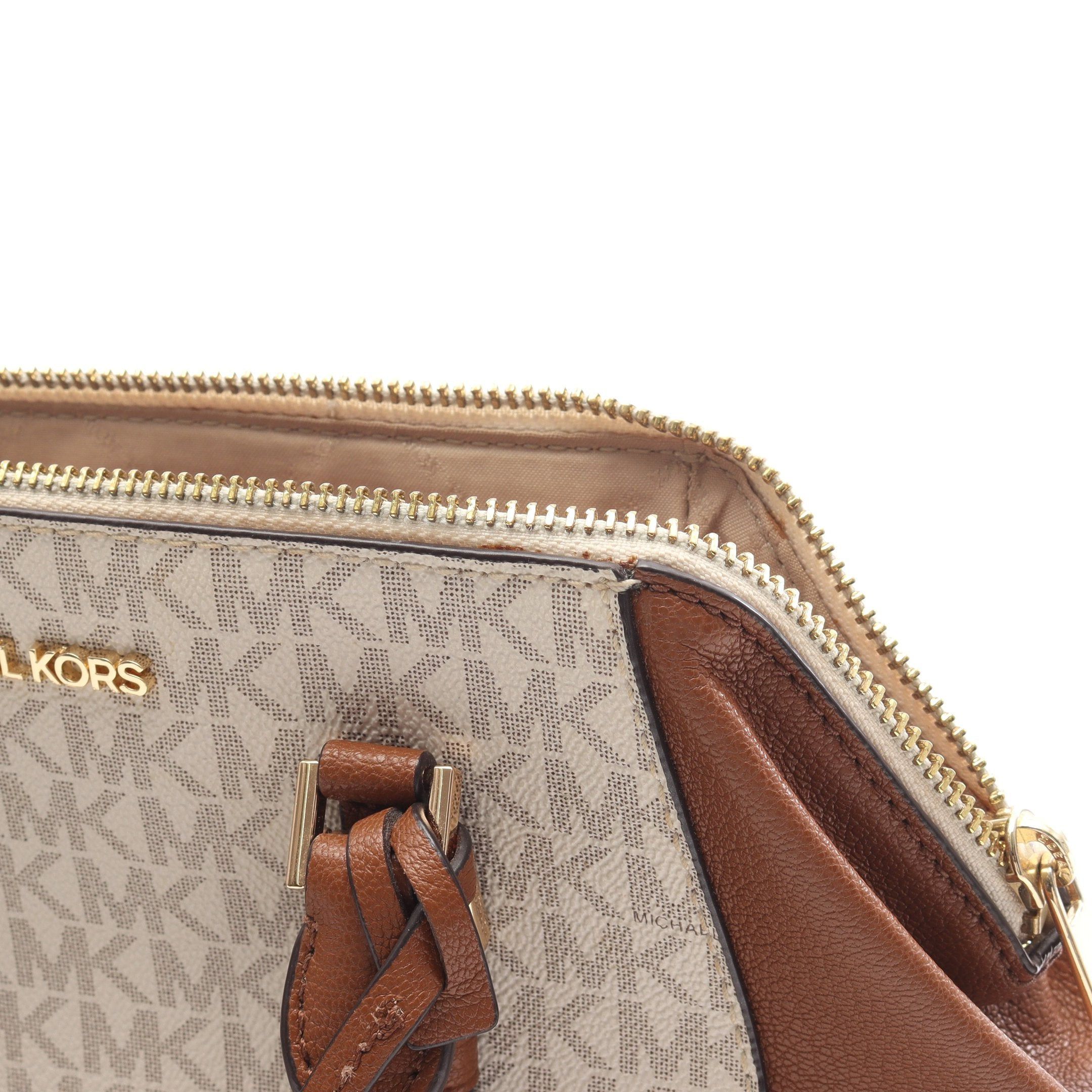 Michael Kors Michael Kors Charlotte Md Messenger Handbag Leather White Brown Size ONE SIZE - 9 Thumbnail