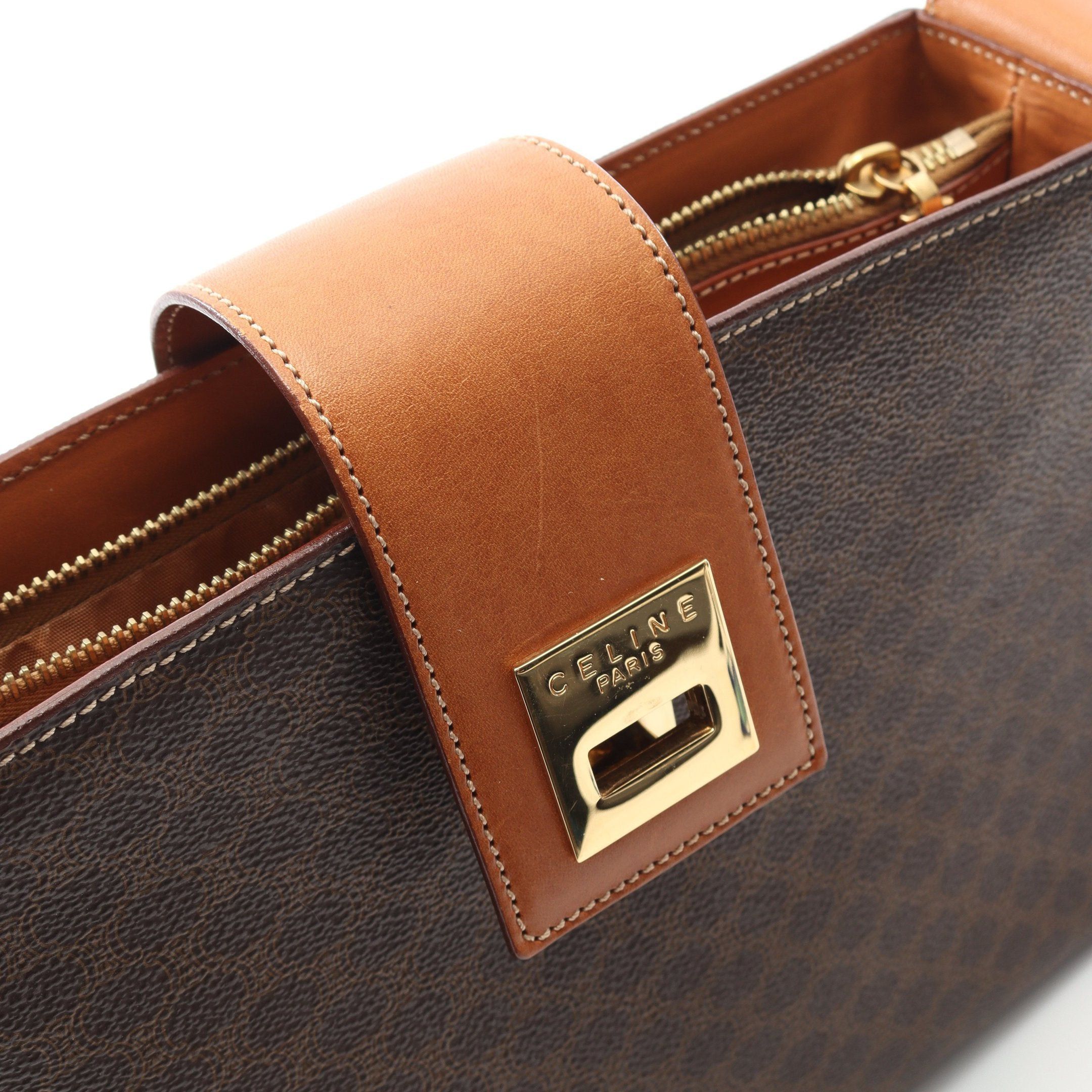 Celine Celine Macadam One Shoulder Bag Leather Dark Brown Size ONE SIZE - 7 Thumbnail