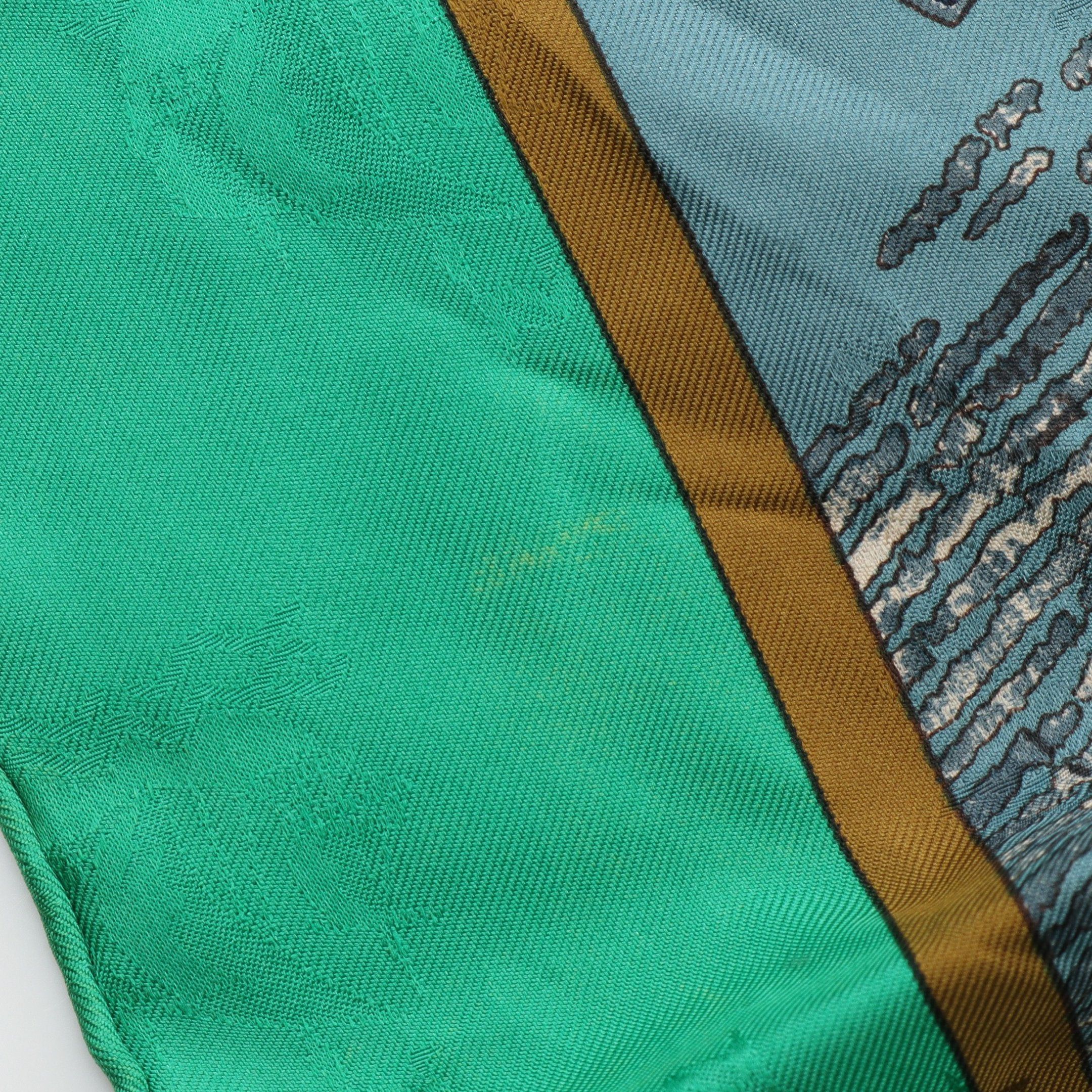 Hermes Hermes Carres 90 Christophe Colomb Decouvre One Amerique 12 Octobre 1492 Scarf Silk Green Multicolor Size ONE SIZE - 5 Thumbnail