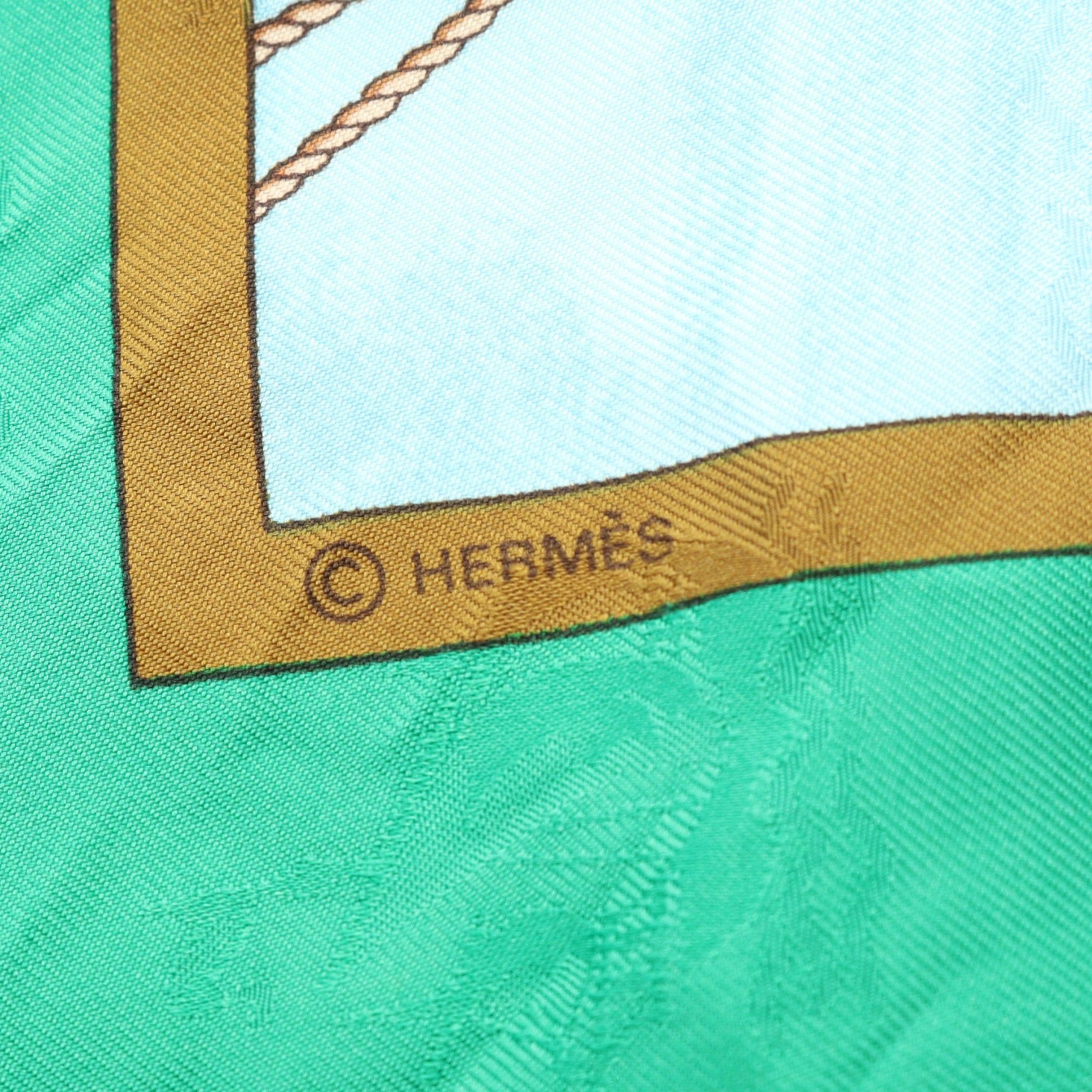 Hermes Hermes Carres 90 Christophe Colomb Decouvre One Amerique 12 Octobre 1492 Scarf Silk Green Multicolor Size ONE SIZE - 2 Thumbnail
