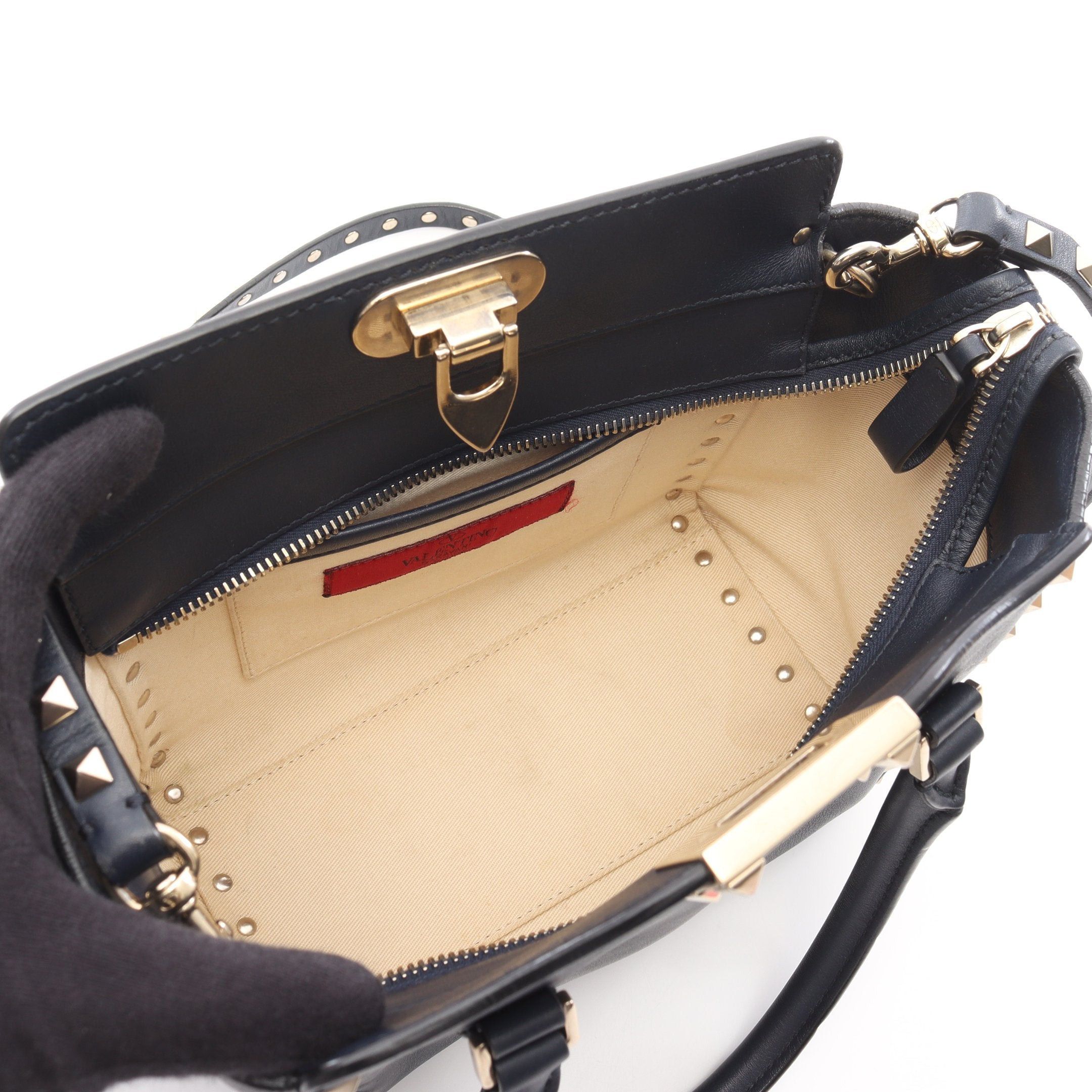 Valentino Valentino Handbag Leather Navy Rockstud Size ONE SIZE - 3 Thumbnail