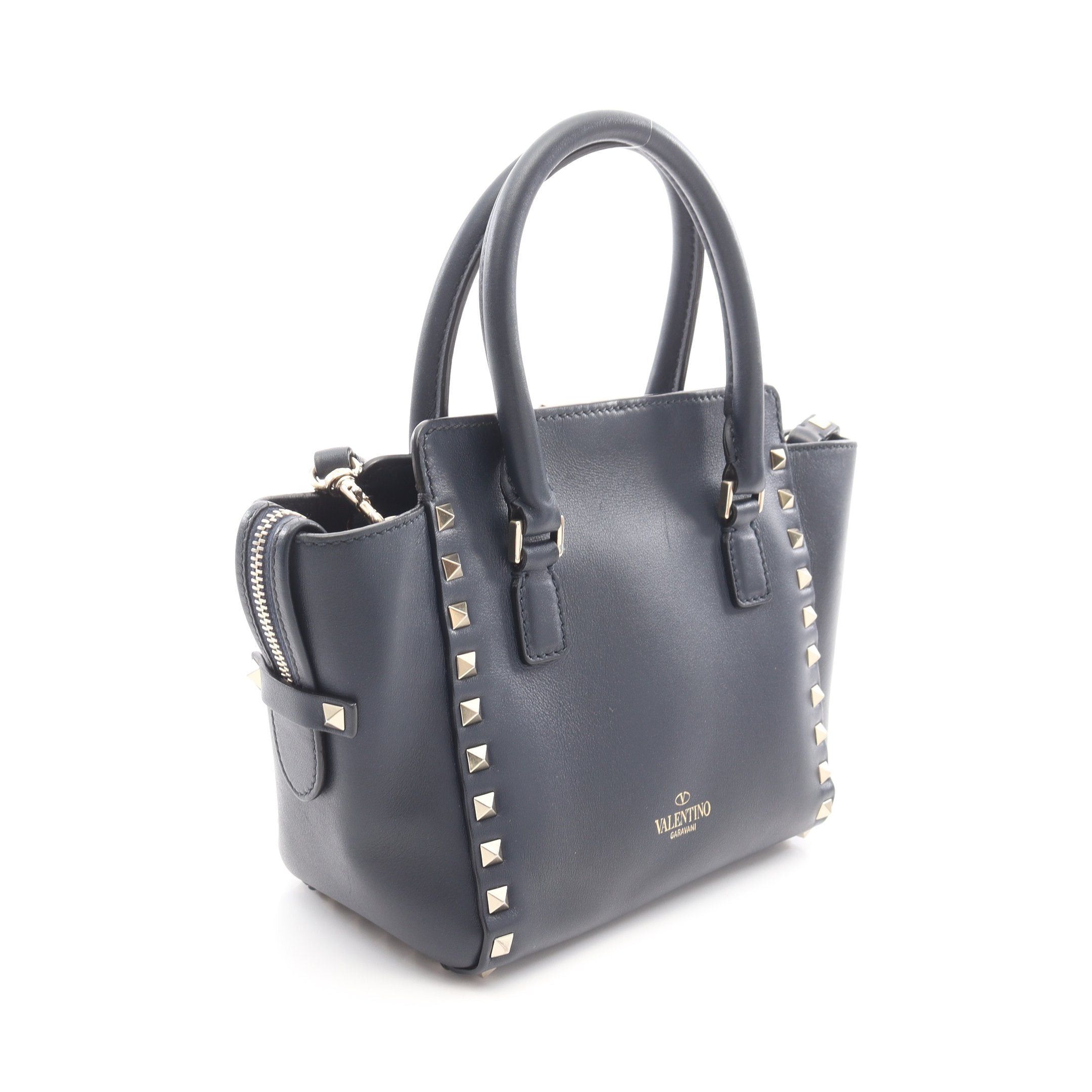 Valentino Valentino Handbag Leather Navy Rockstud Size ONE SIZE - 2 Thumbnail