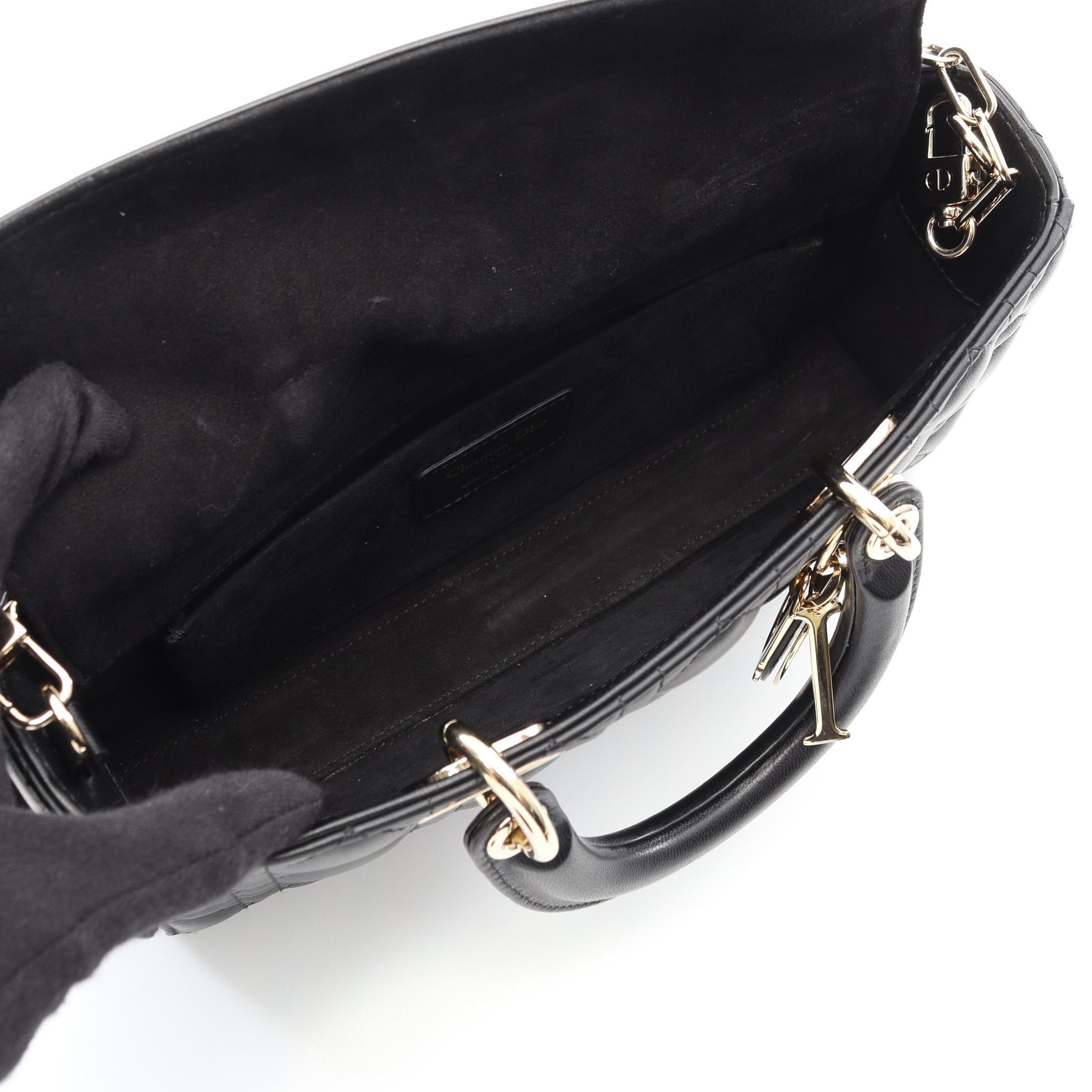 Dior Dior Lady Medium Canage Handbag Leather Black Size ONE SIZE - 3 Thumbnail