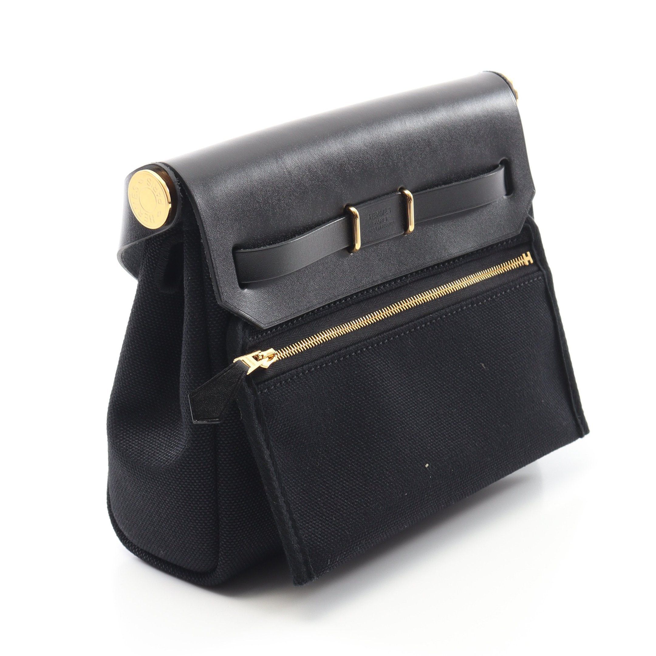 Hermes Hermes Airbag Zip Mini Clutch Bag Toile Military Vache Hunter Black Gold Hardware K Stamp Size ONE SIZE - 2 Thumbnail