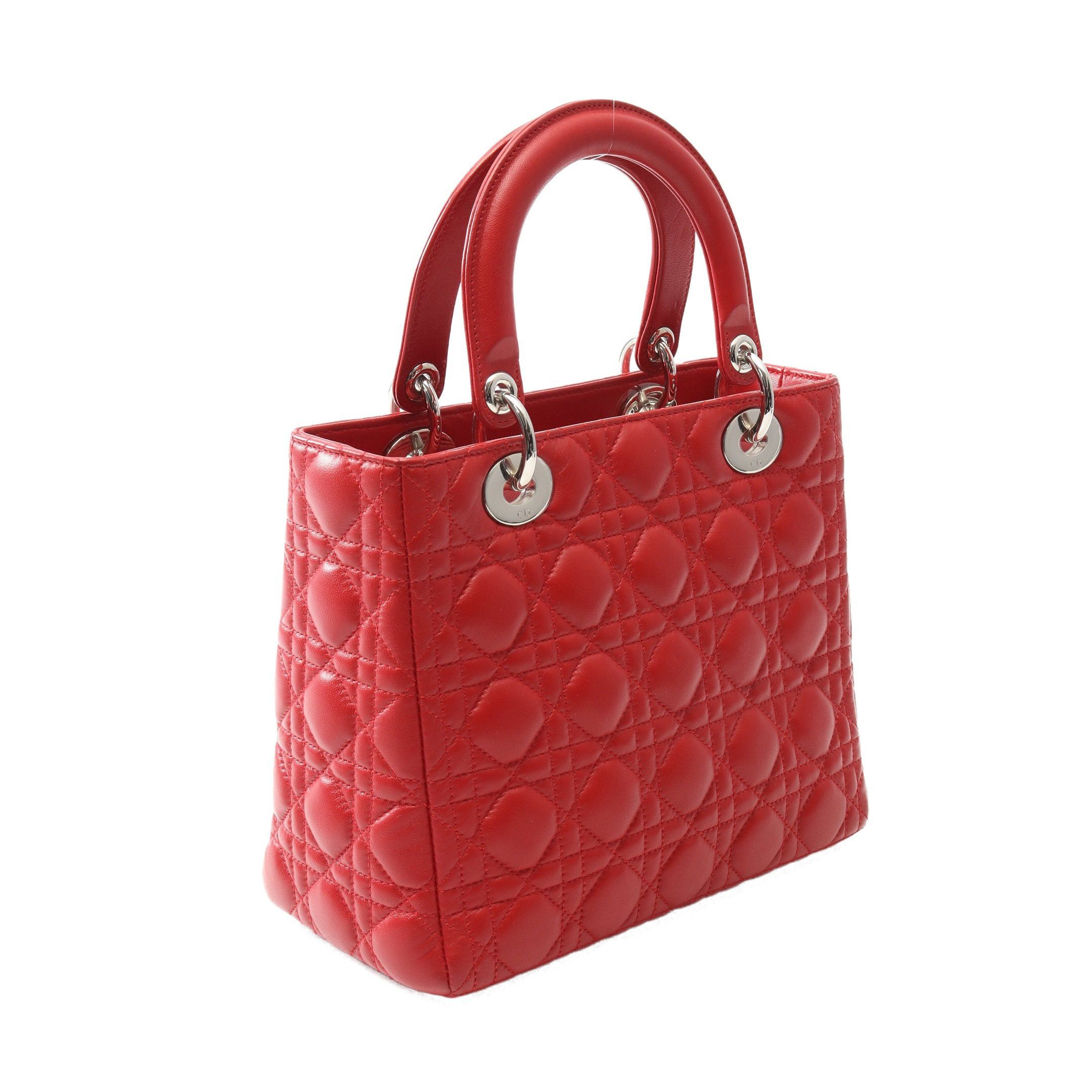 Dior Dior Lady Dior Canage Handbag Leather Red Size ONE SIZE - 2 Thumbnail