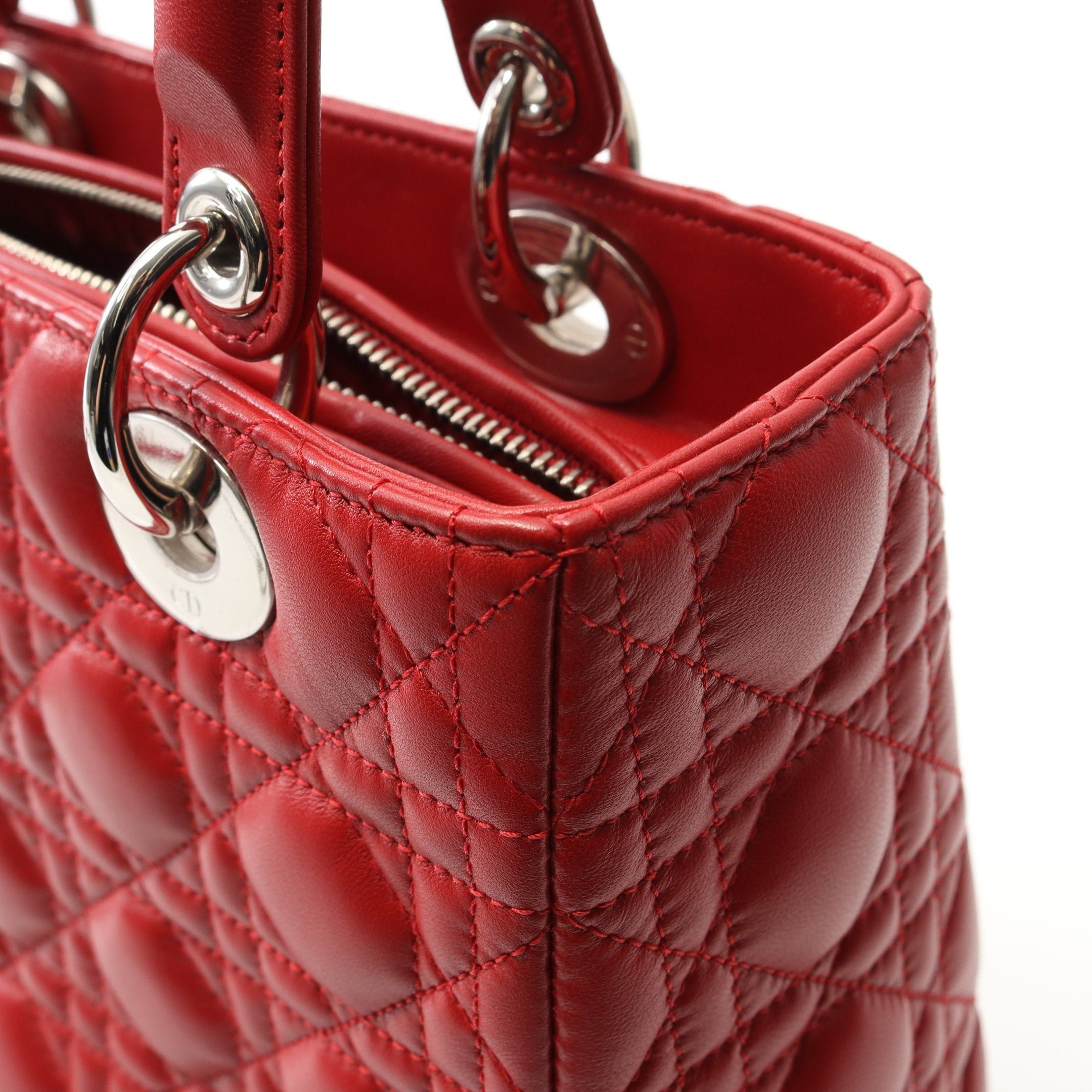 Dior Dior Lady Dior Canage Handbag Leather Red Size ONE SIZE - 7 Thumbnail