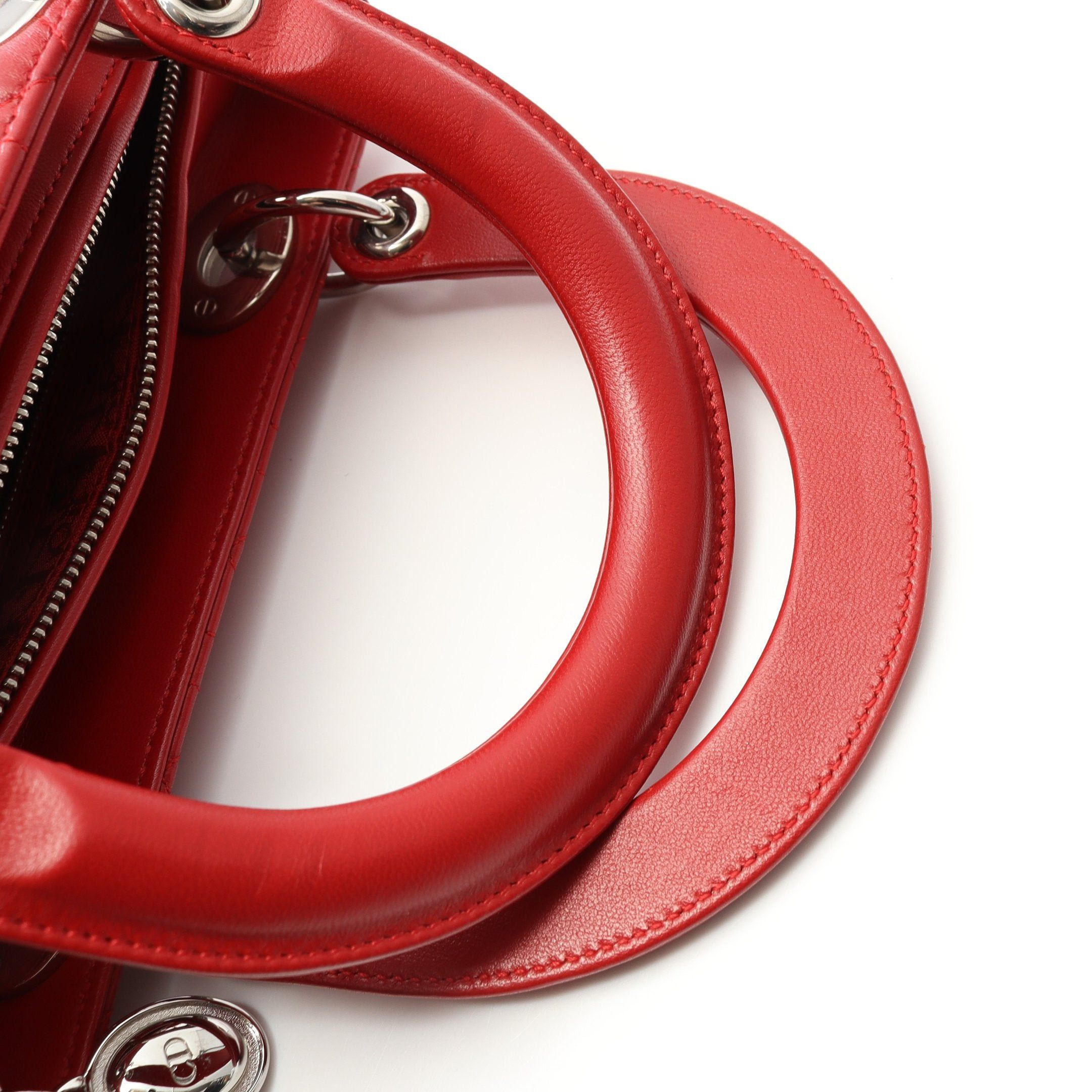 Dior Dior Lady Dior Canage Handbag Leather Red Size ONE SIZE - 6 Thumbnail