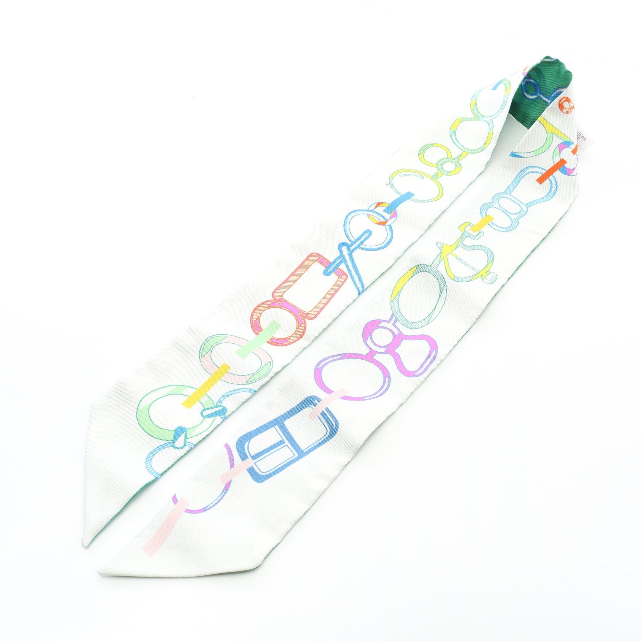 Hermes Hermes Twilly Do Re Boucles Ribbon Scarf Silk Green Multicolor Size ONE SIZE - 8 Thumbnail