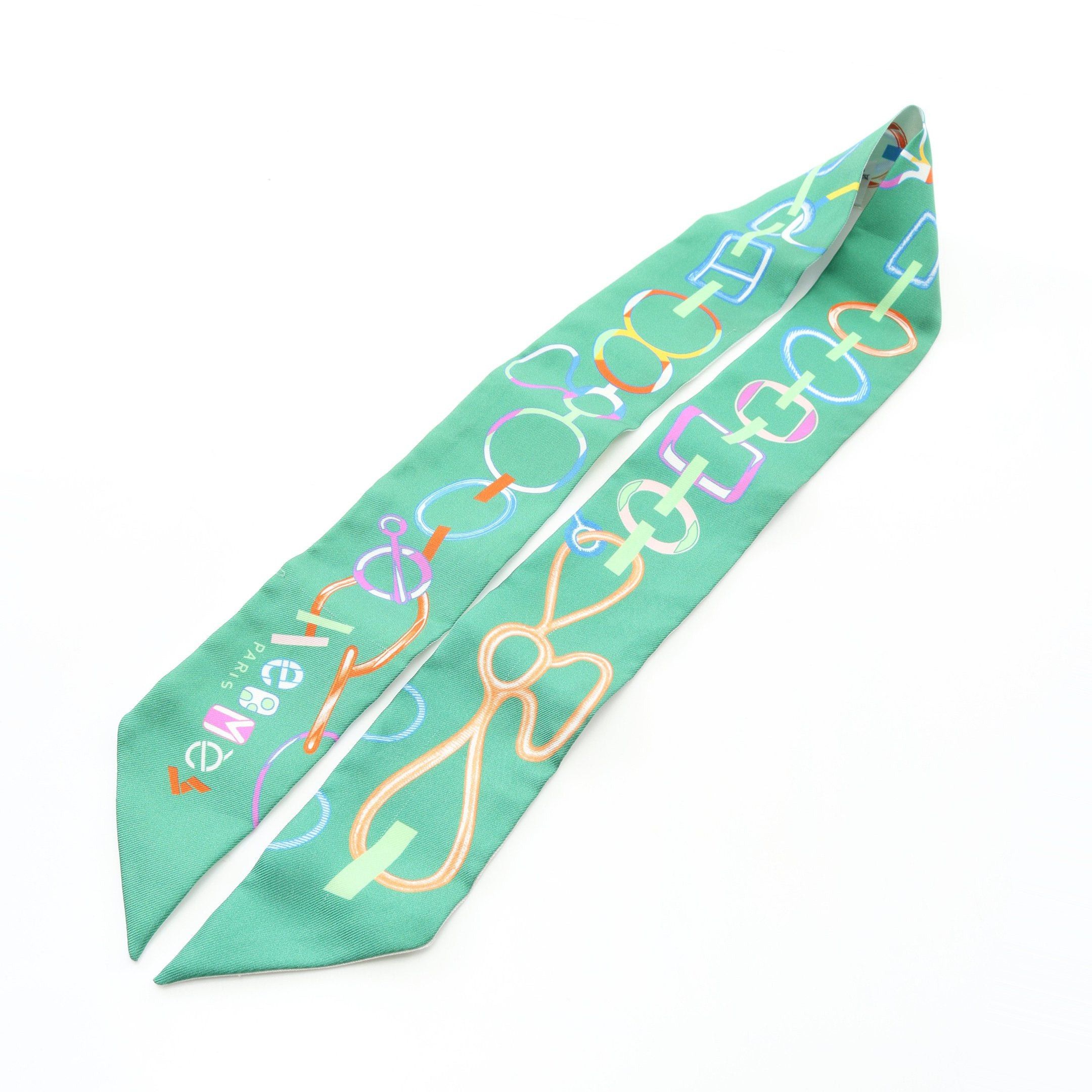 Hermes Hermes Twilly Do Re Boucles Ribbon Scarf Silk Green Multicolor Size ONE SIZE - 7 Thumbnail