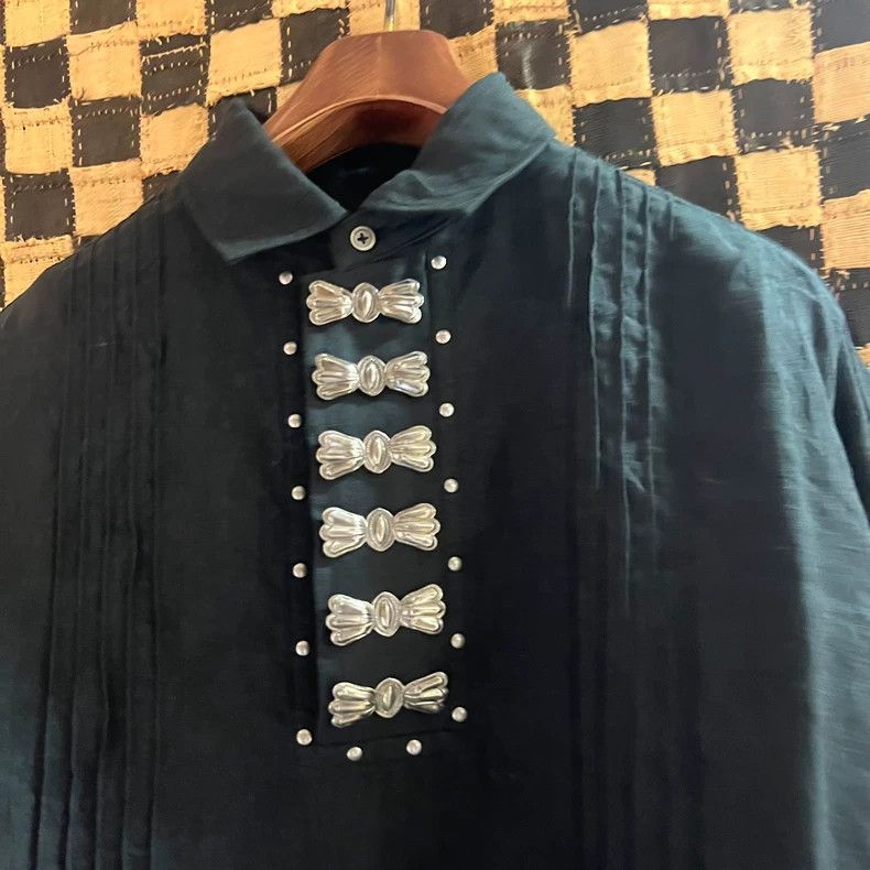 Kapital Black Pleated Shirt with Decorative Buttons Size US M / EU 48-50 / 2 - 2 Thumbnail