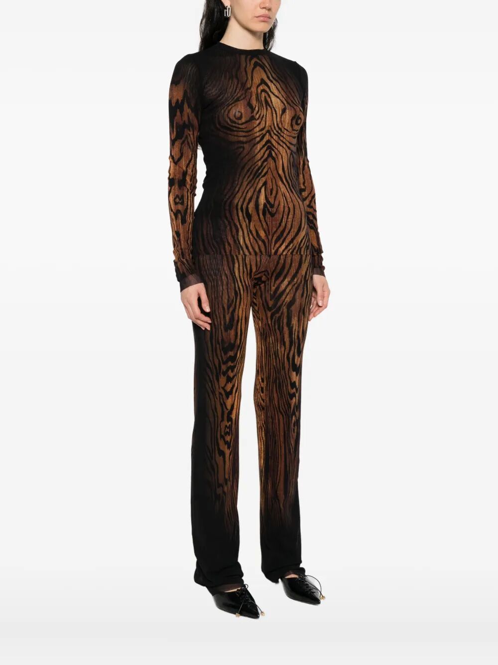 Jean Paul Gaultier MESH LONG SLEEVES TOP PRINTED "WOOD" Size S / US 4 / IT 40 - 5 Thumbnail