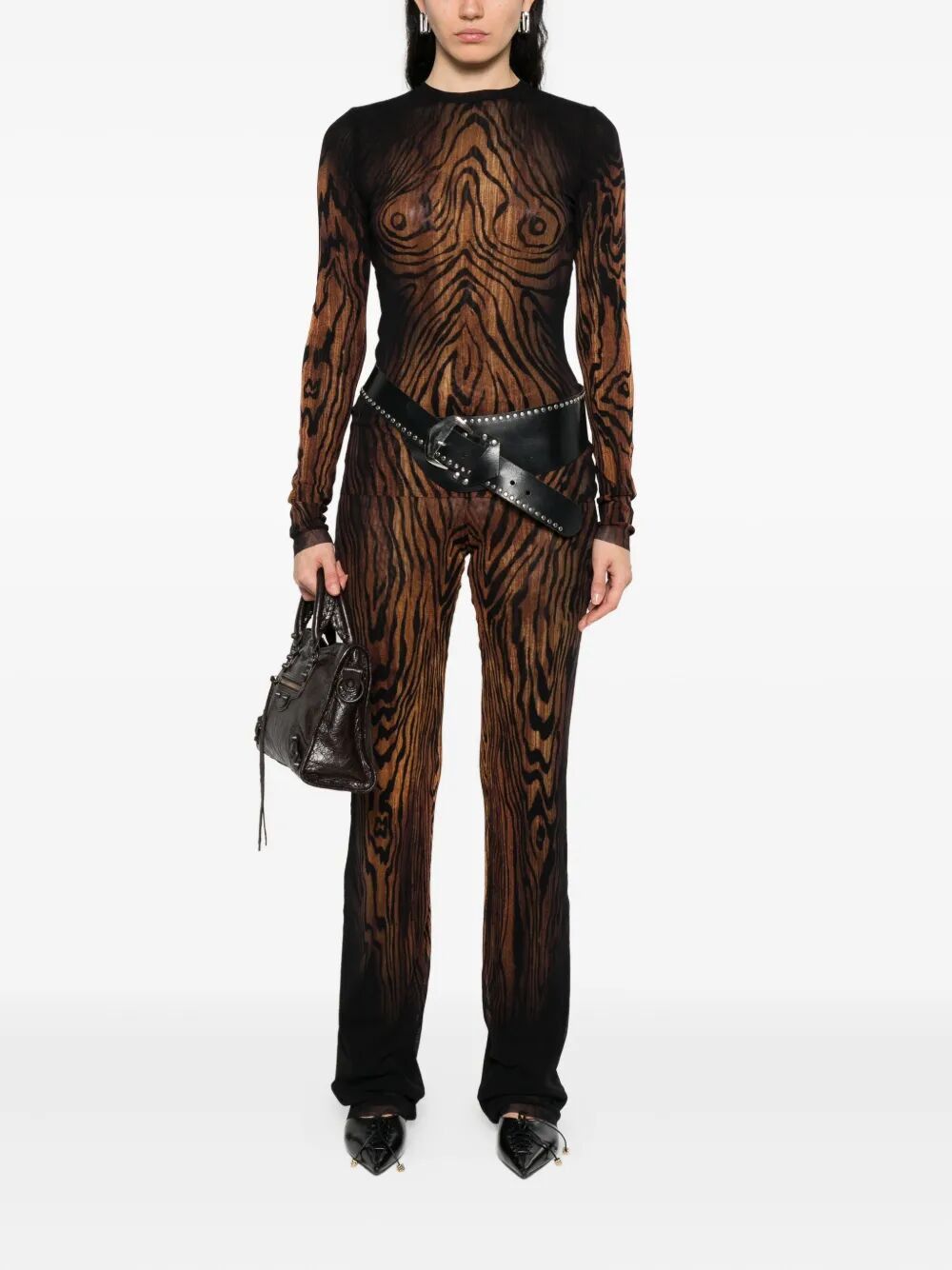 Jean Paul Gaultier MESH LONG SLEEVES TOP PRINTED "WOOD" Size S / US 4 / IT 40 - 7 Thumbnail