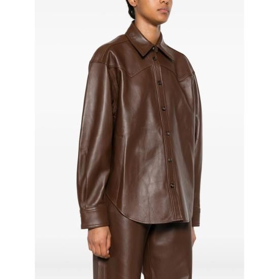Haikure HAIKURE Women Leather Jackets HEW06089 PL002TP C0039 BROWN Size S / US 4 / IT 40 - 3 Thumbnail