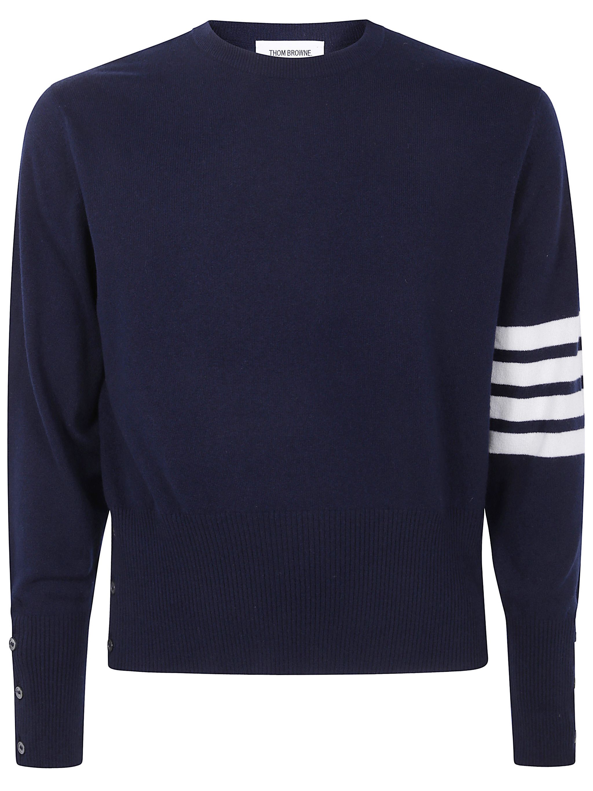 Thom Browne CLASSIC CREWNECK SHORT PULLOVER WITH WHITE 4 BAR STRIPE IN CASHMERE Size US XL / EU 56 / 4 - 6 Thumbnail