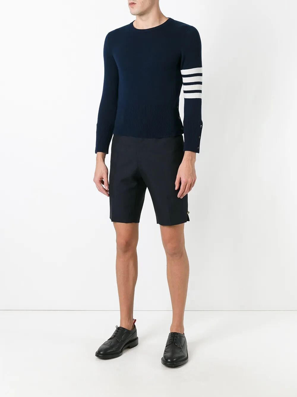 Thom Browne CLASSIC CREWNECK SHORT PULLOVER WITH WHITE 4 BAR STRIPE IN CASHMERE Size US XL / EU 56 / 4 - 2 Thumbnail