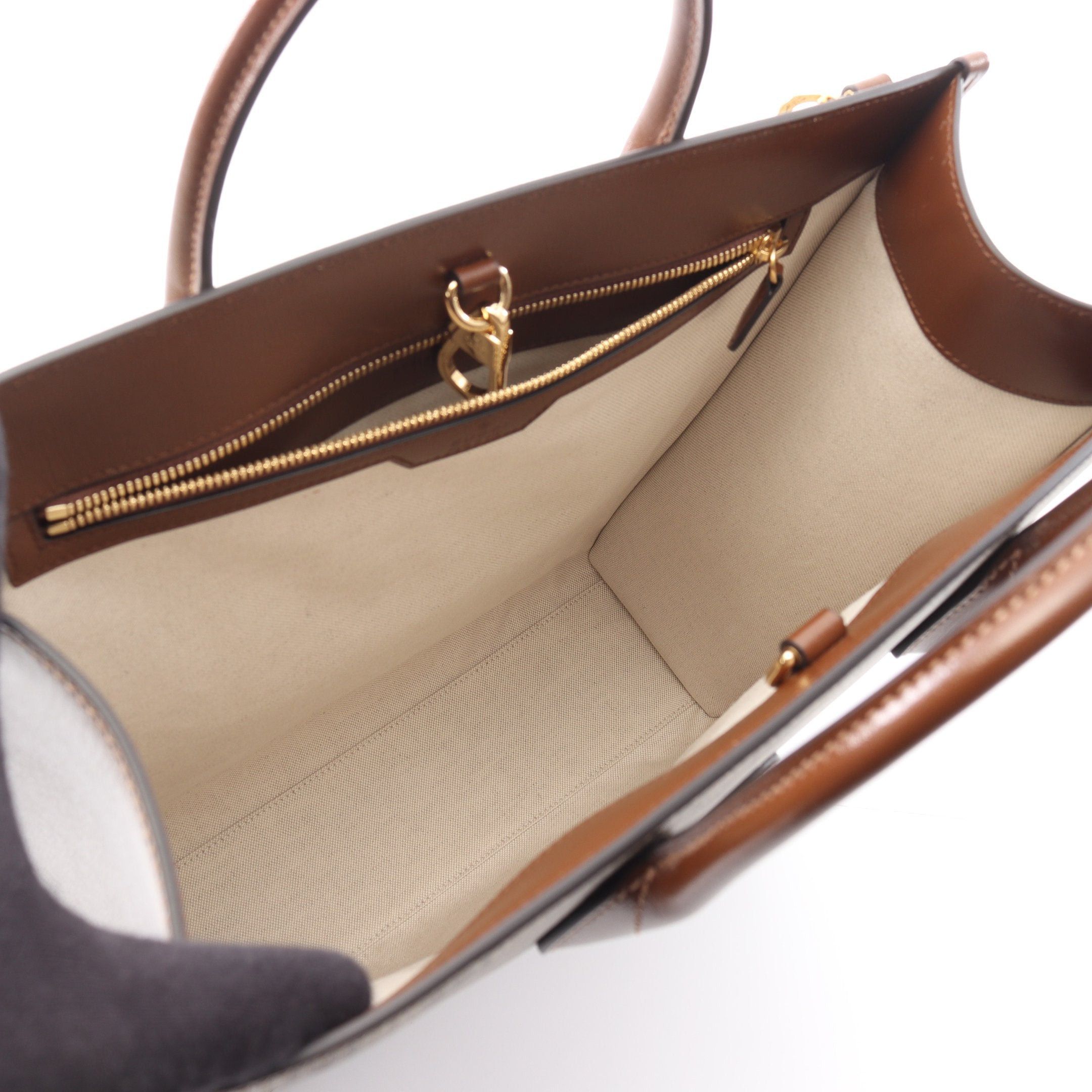 Gucci Gucci Interlocking G Medium Tote Gg Supreme Handbag Bag Leather Beige Brown Size ONE SIZE - 3 Thumbnail