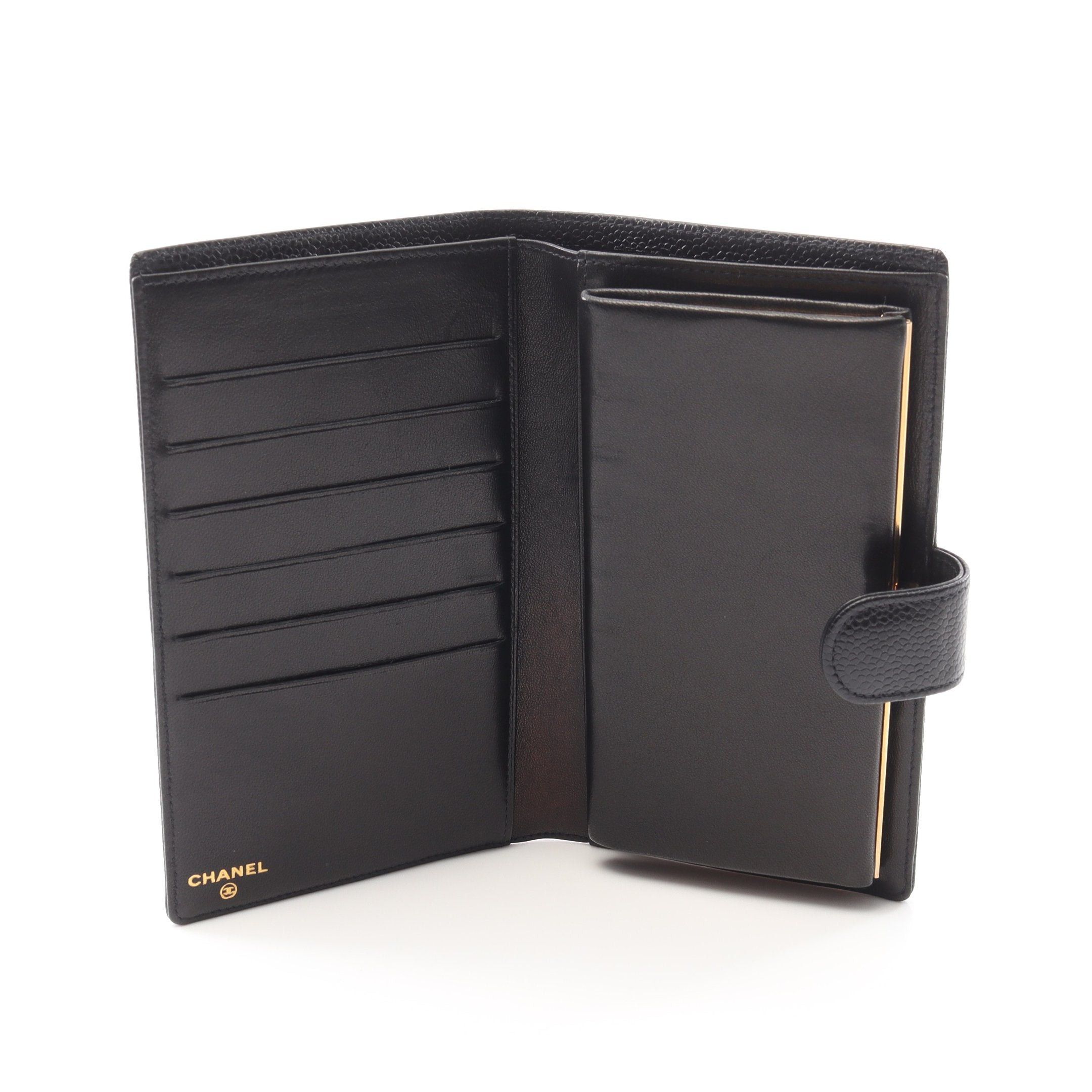 Chanel Chanel Coco Mark Bi-Fold Long Wallet Caviar Skin Black Gold Hardware Size ONE SIZE - 3 Thumbnail