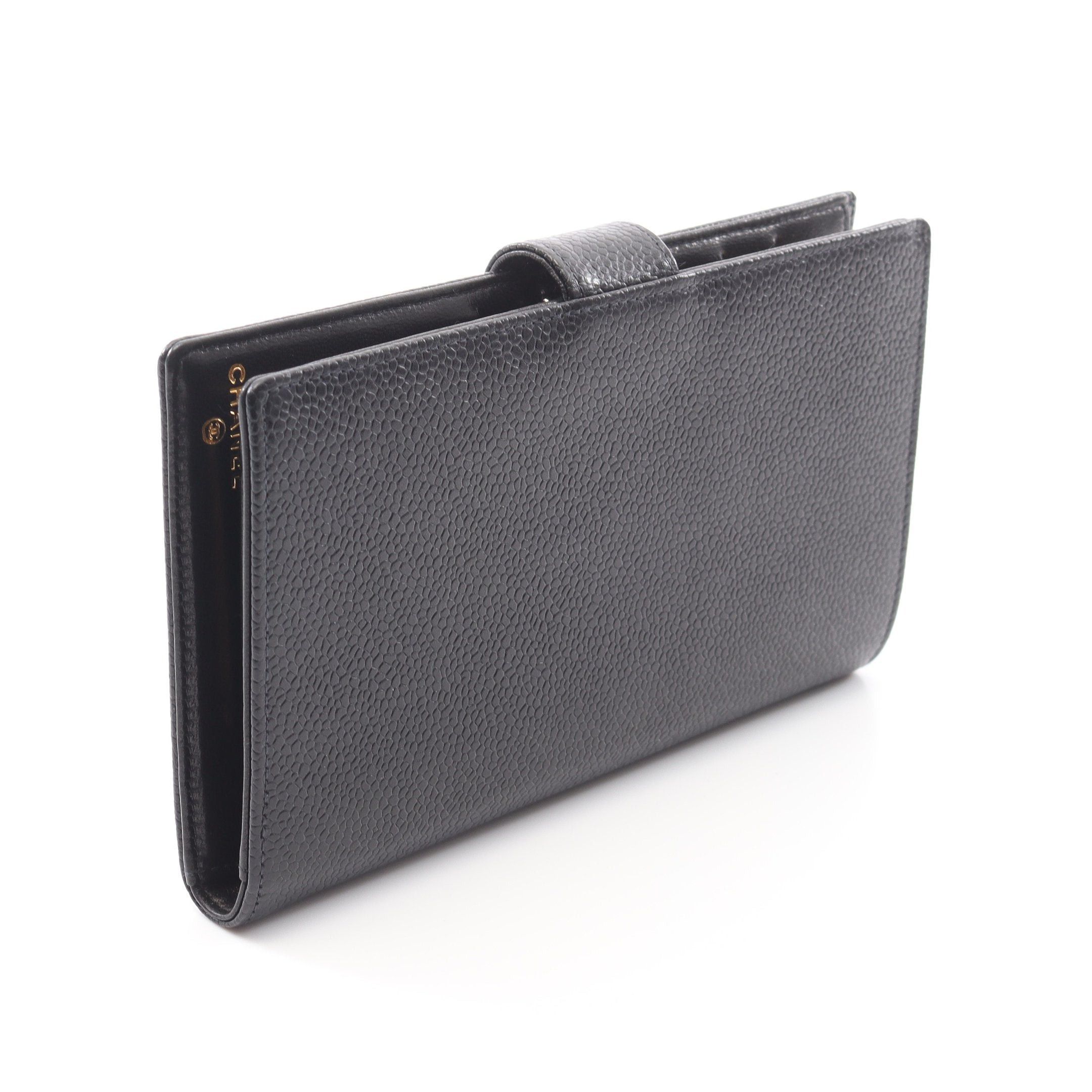 Chanel Chanel Coco Mark Bi-Fold Long Wallet Caviar Skin Black Gold Hardware Size ONE SIZE - 2 Thumbnail