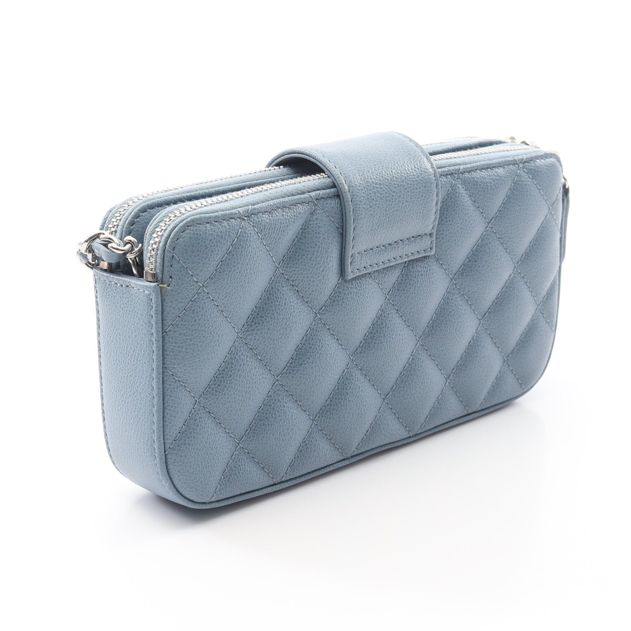 Chanel Chanel Half Coco Mark Matelasse Chain Wallet Caviar Skin Light Blue Silver Hardware Size ONE SIZE - 2 Thumbnail