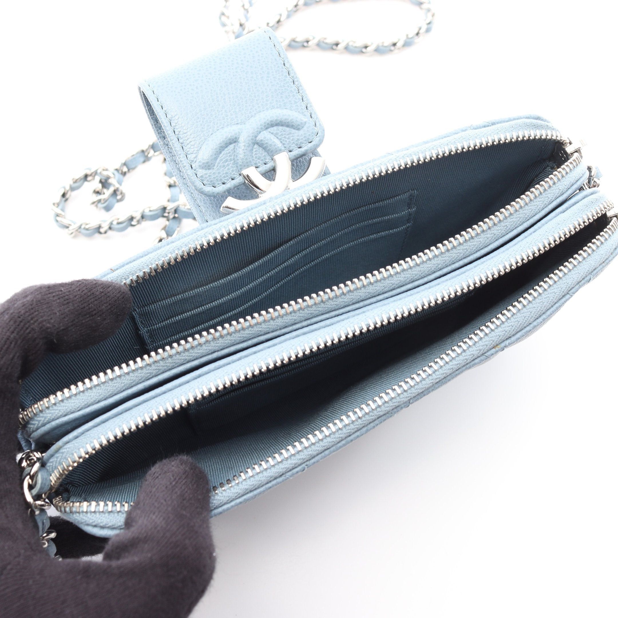 Chanel Chanel Half Coco Mark Matelasse Chain Wallet Caviar Skin Light Blue Silver Hardware Size ONE SIZE - 3 Thumbnail
