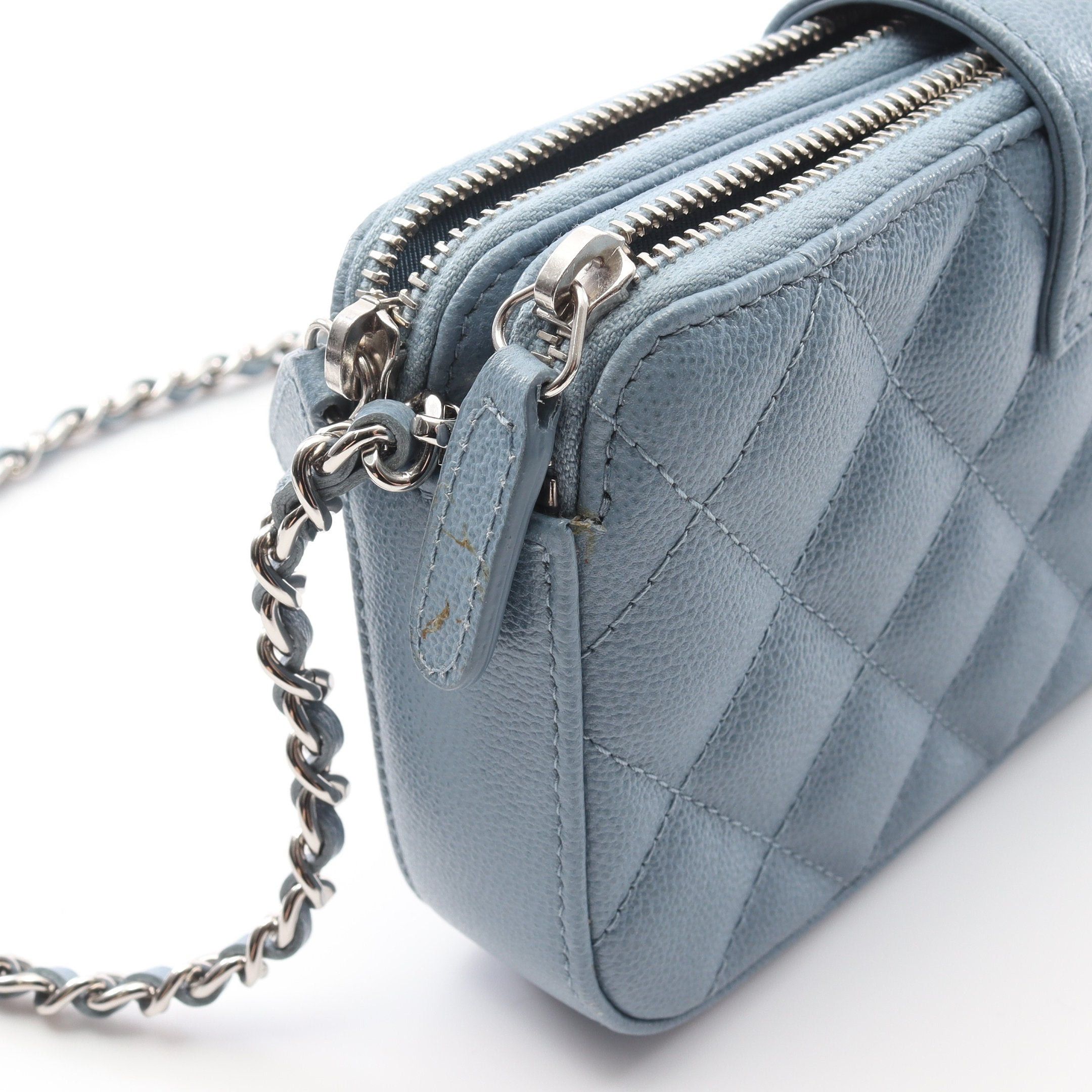 Chanel Chanel Half Coco Mark Matelasse Chain Wallet Caviar Skin Light Blue Silver Hardware Size ONE SIZE - 7 Thumbnail