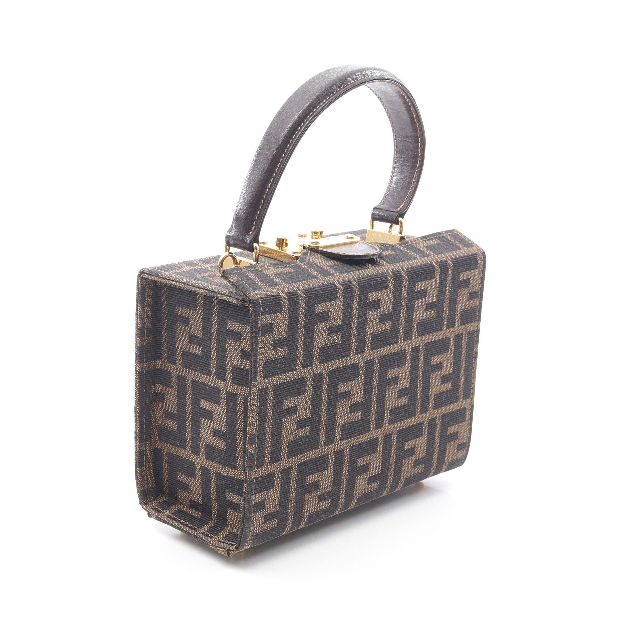 Fendi Fendi Zucca Vanity Bag Handbag Nylon Canvas Leather Brown Dark Size ONE SIZE - 2 Thumbnail