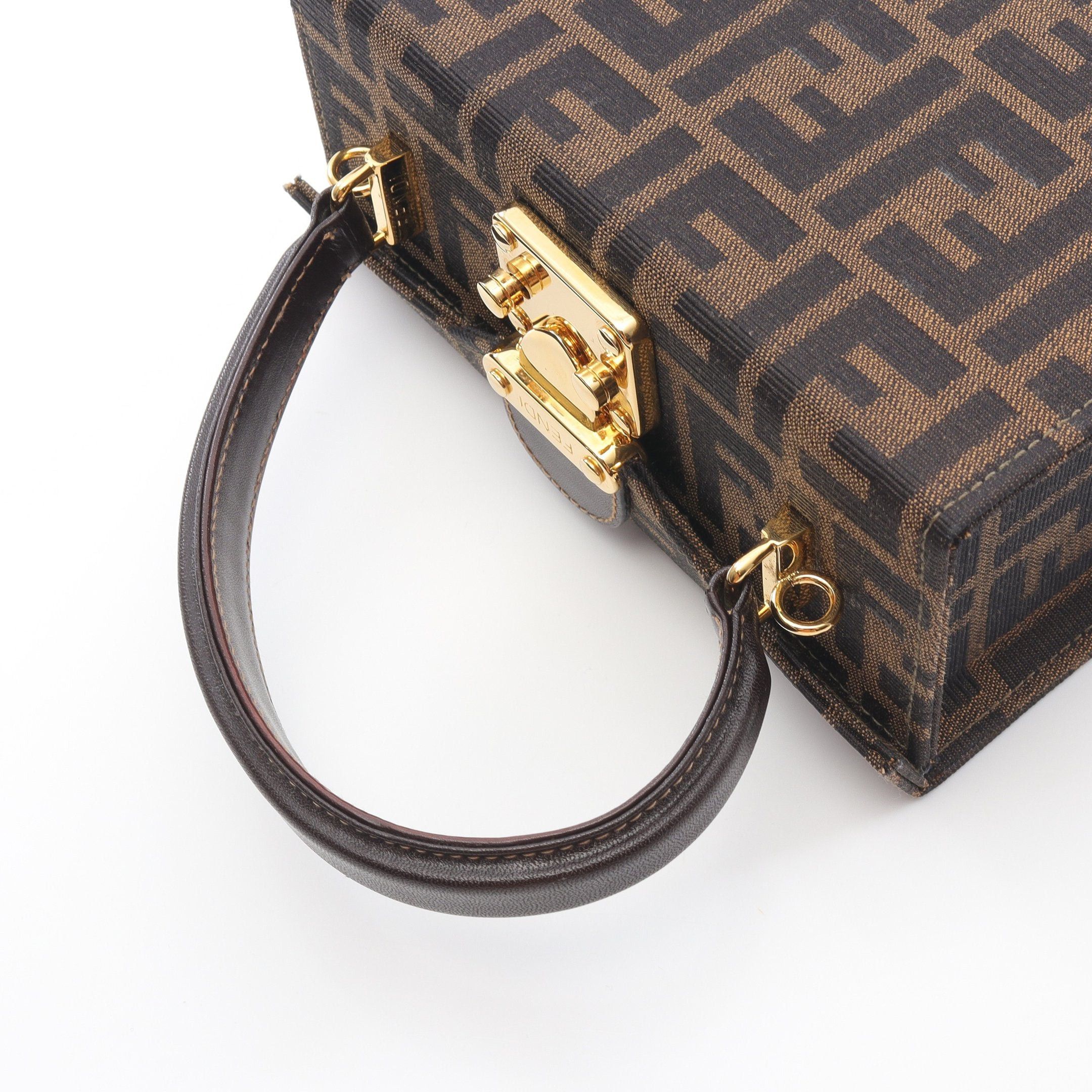 Fendi Fendi Zucca Vanity Bag Handbag Nylon Canvas Leather Brown Dark Size ONE SIZE - 5 Thumbnail